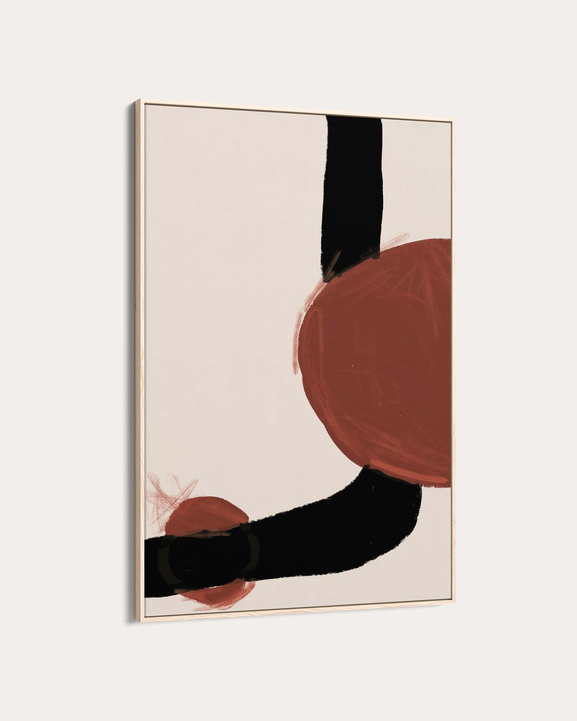 Abstract art print with geometric shapes on a beige background