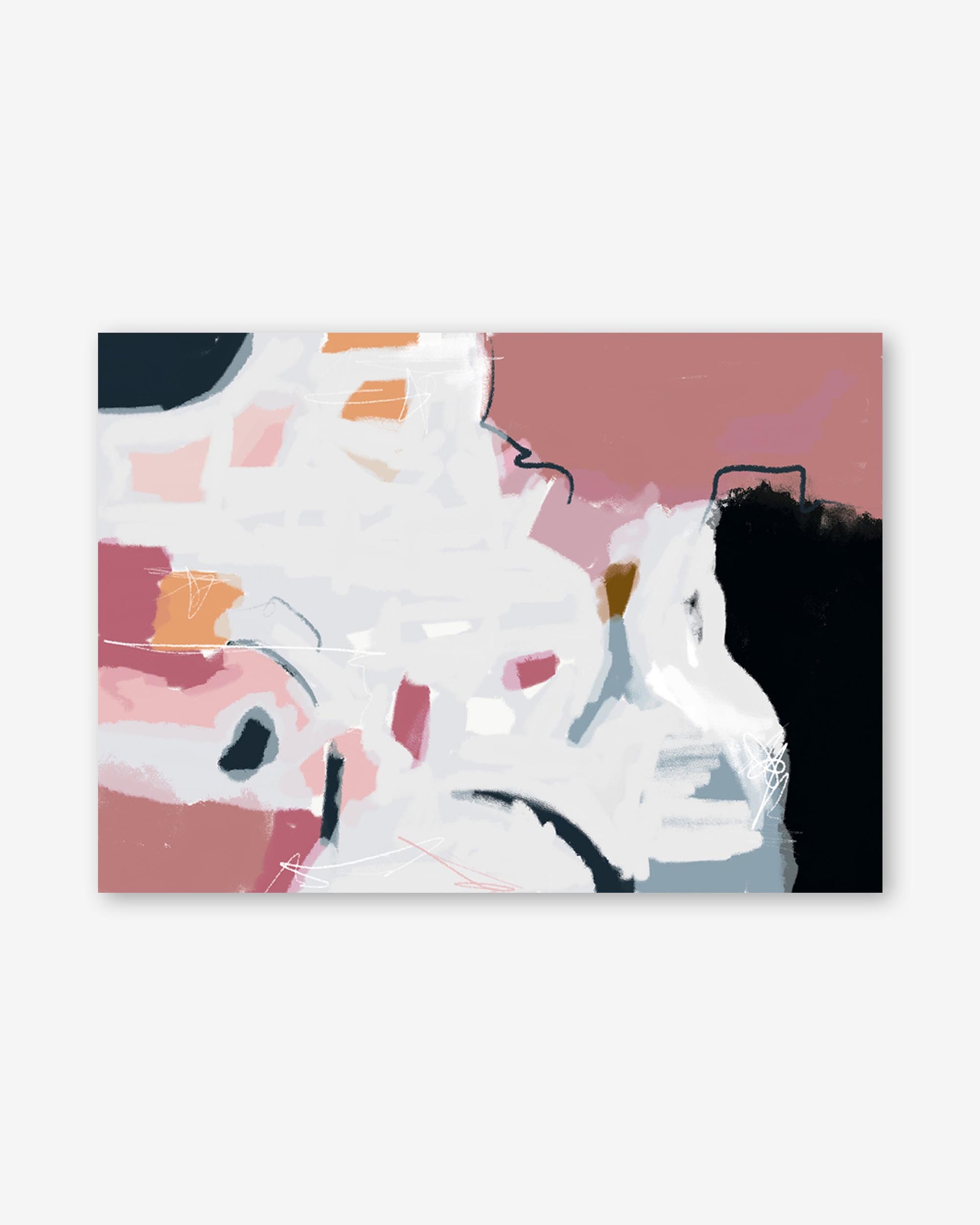 Abstract art piece with geometric shapes on a white background