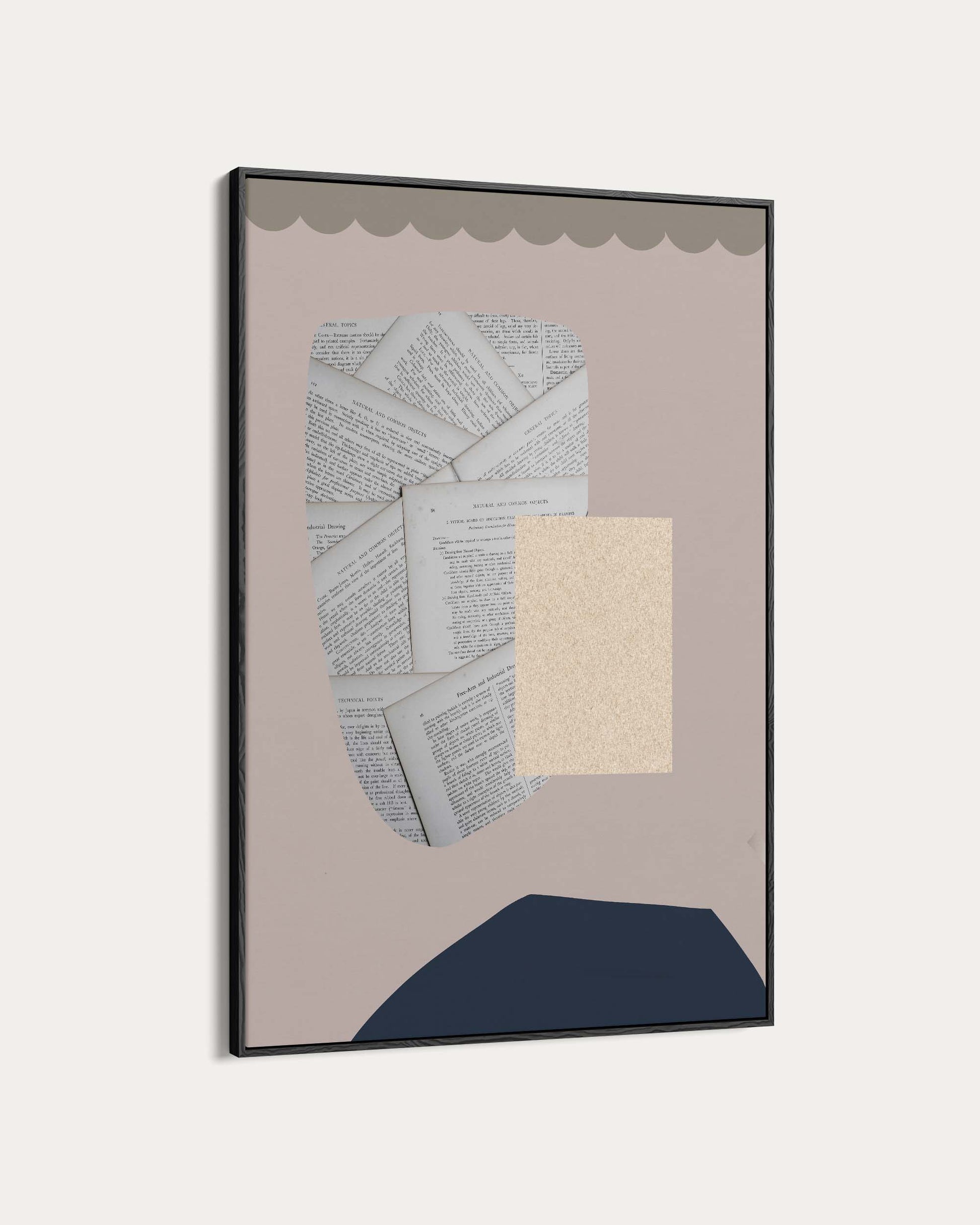Framed artwork with abstract design on a beige background