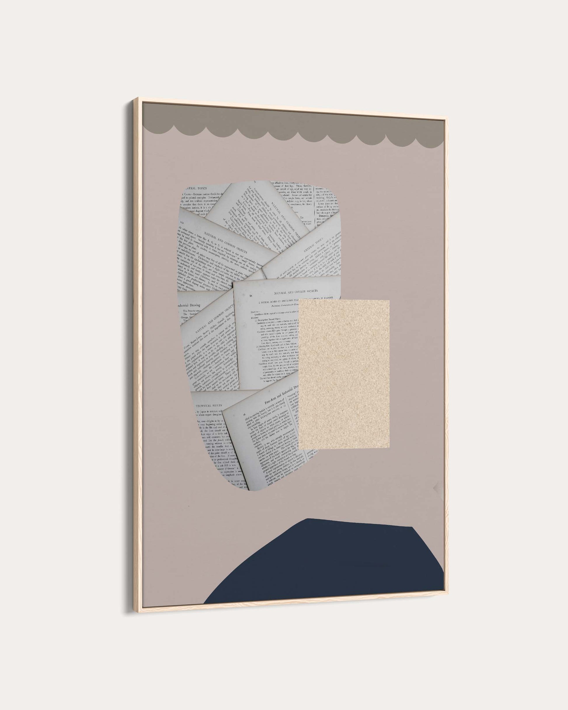 Framed artwork with abstract design on a beige background