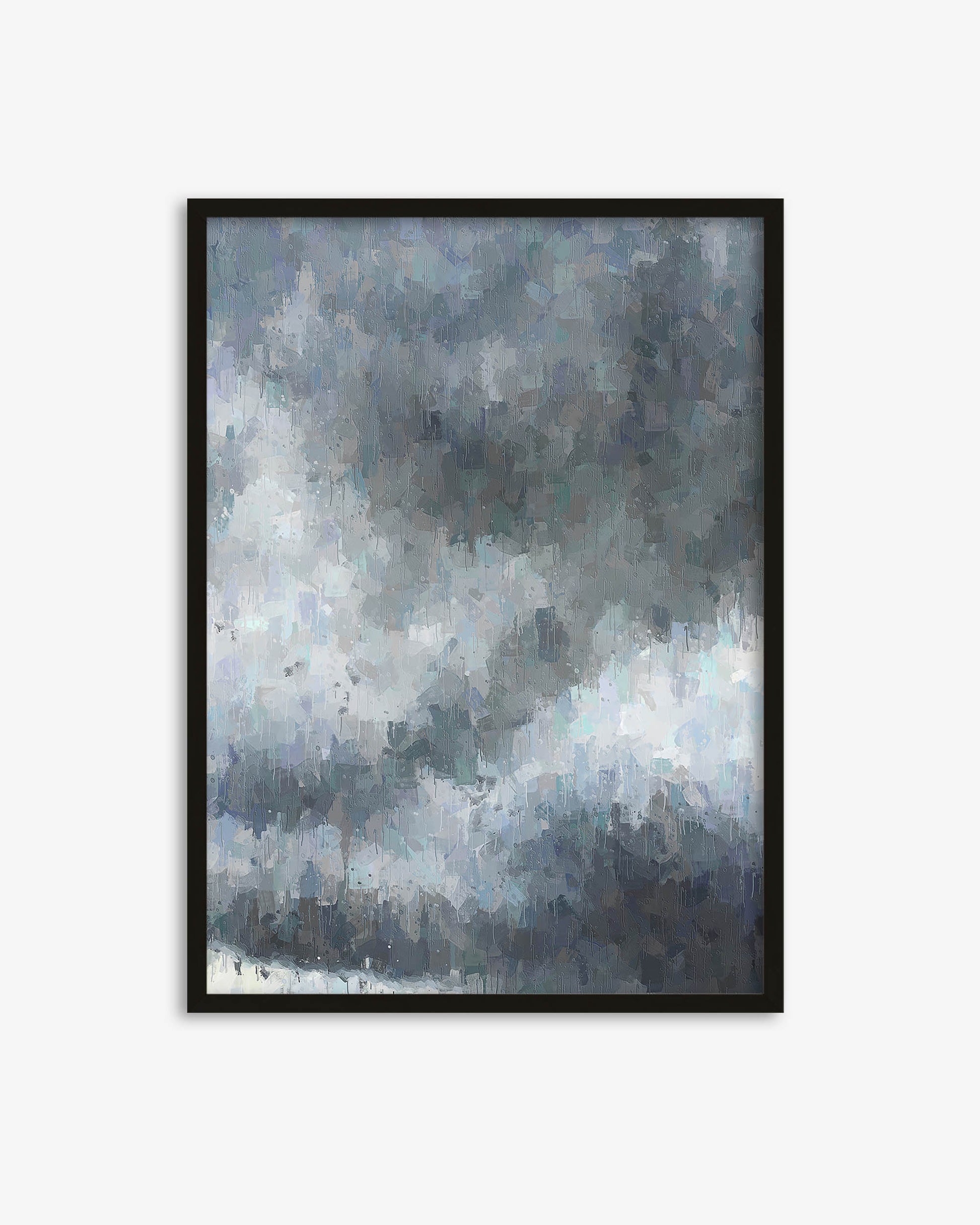 Framed abstract art with a gradient of blue and gray tones on a white background