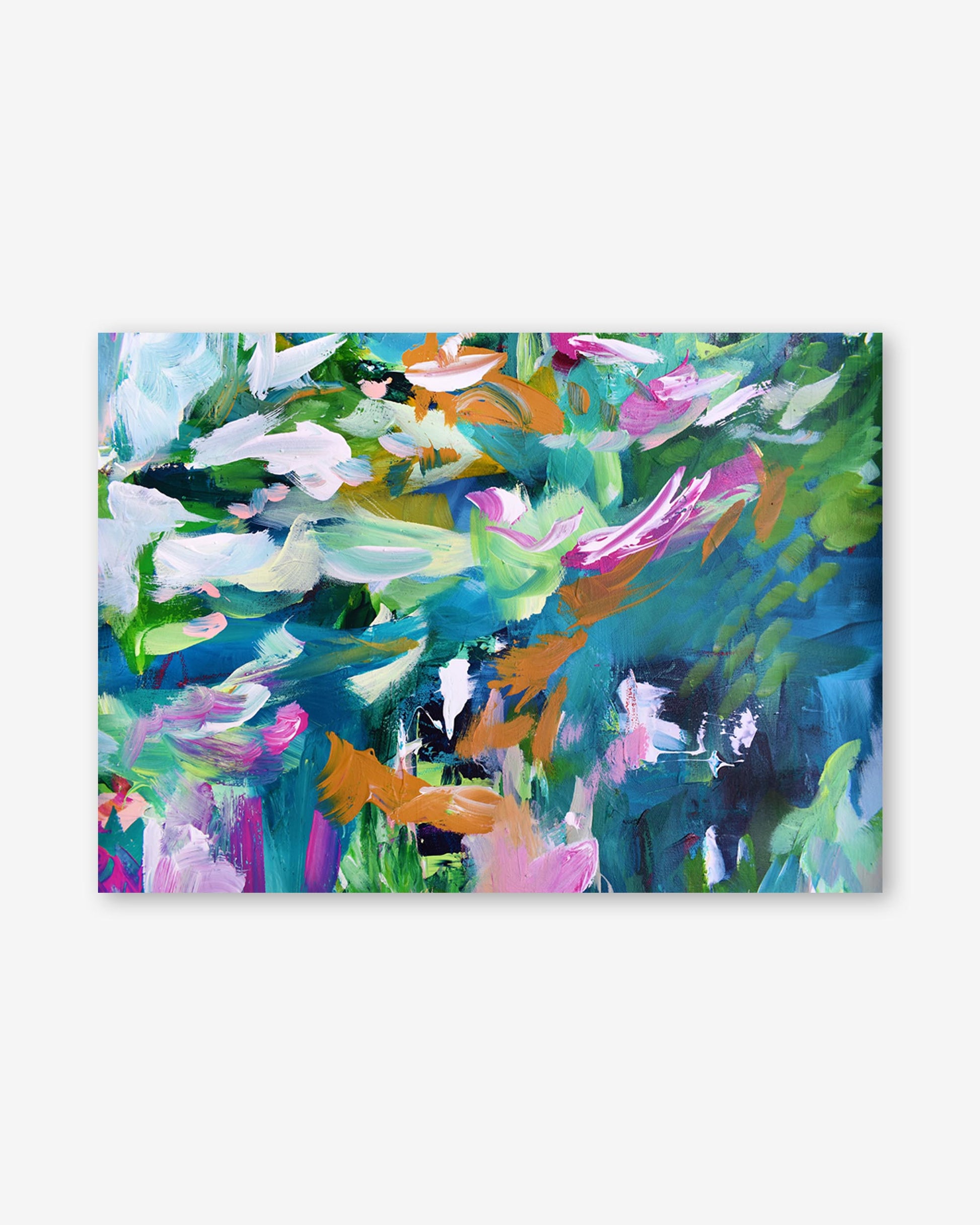 Abstract painting with vibrant colors on a white background