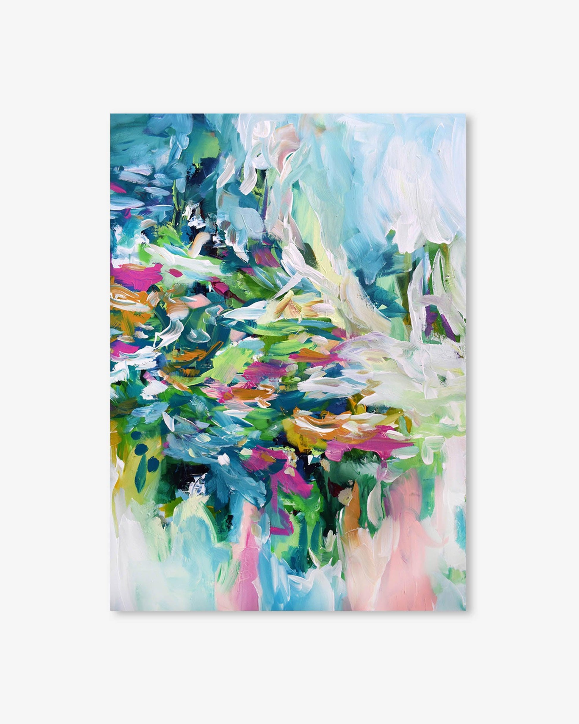 Abstract painting with vibrant colors on a white background