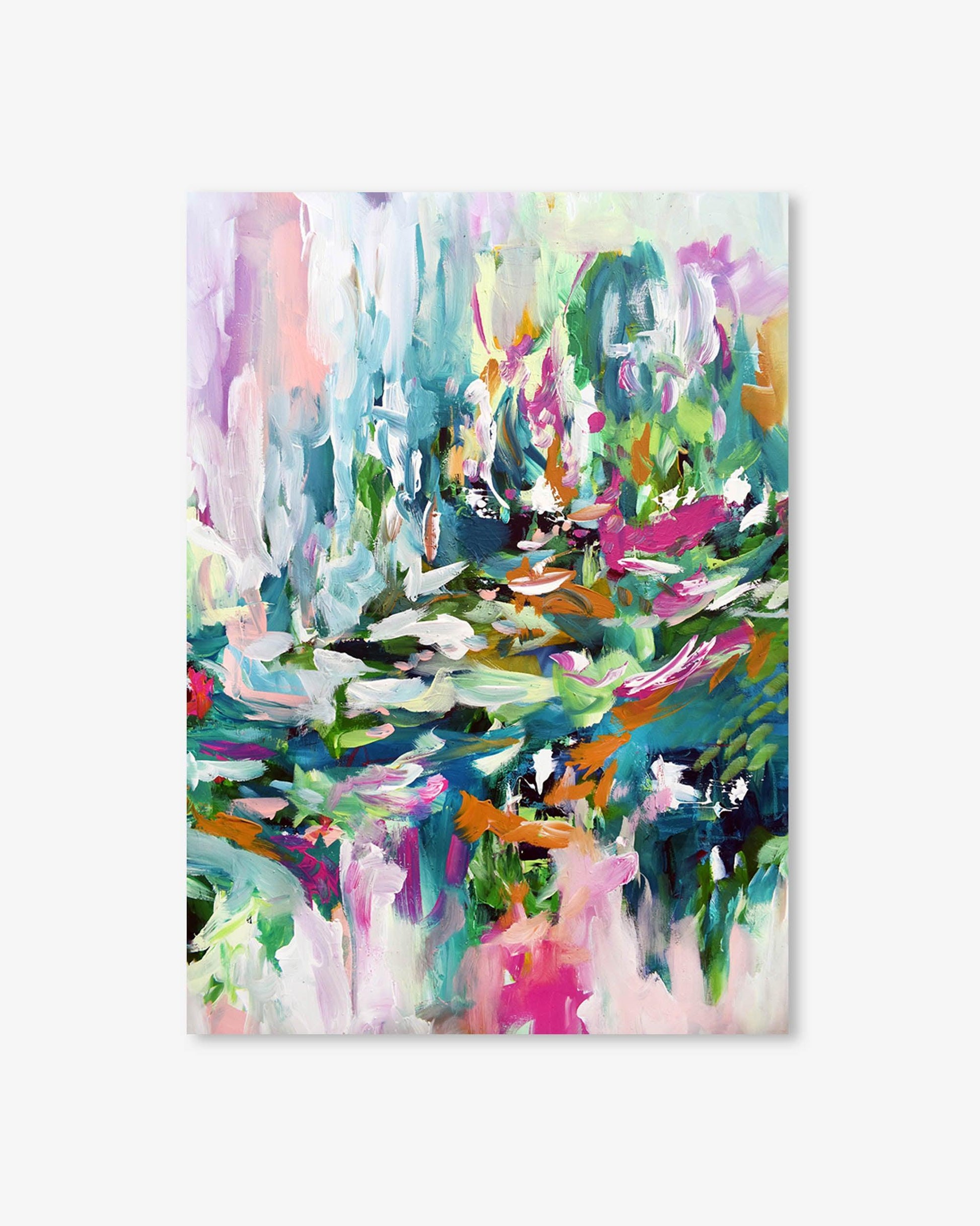 Abstract art print with colorful brush strokes on a white background