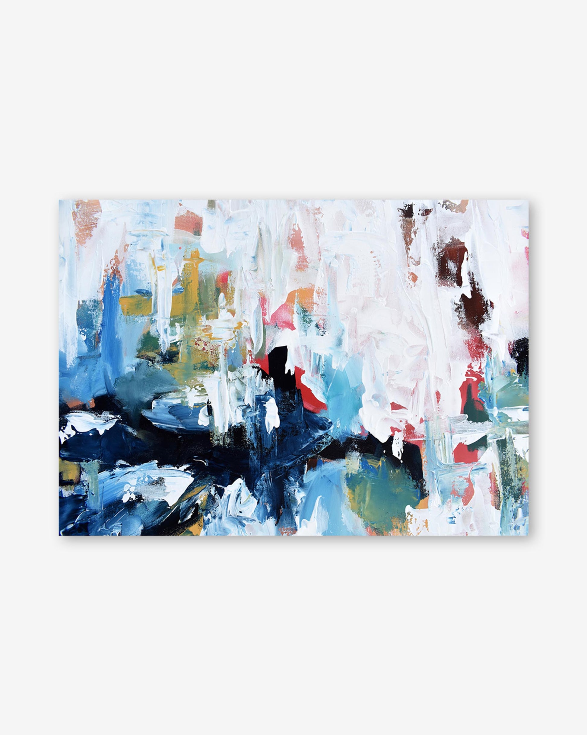 Abstract art print with colorful brush strokes on a white background