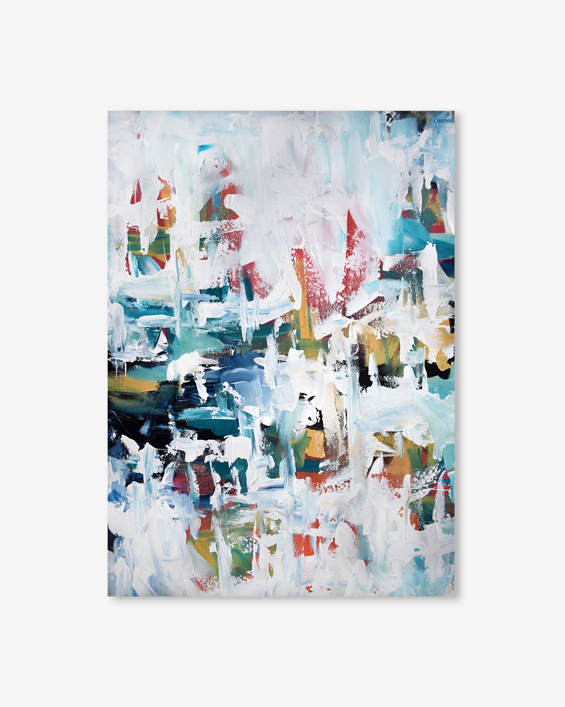 Abstract art print with multicolor brush strokes on a white background