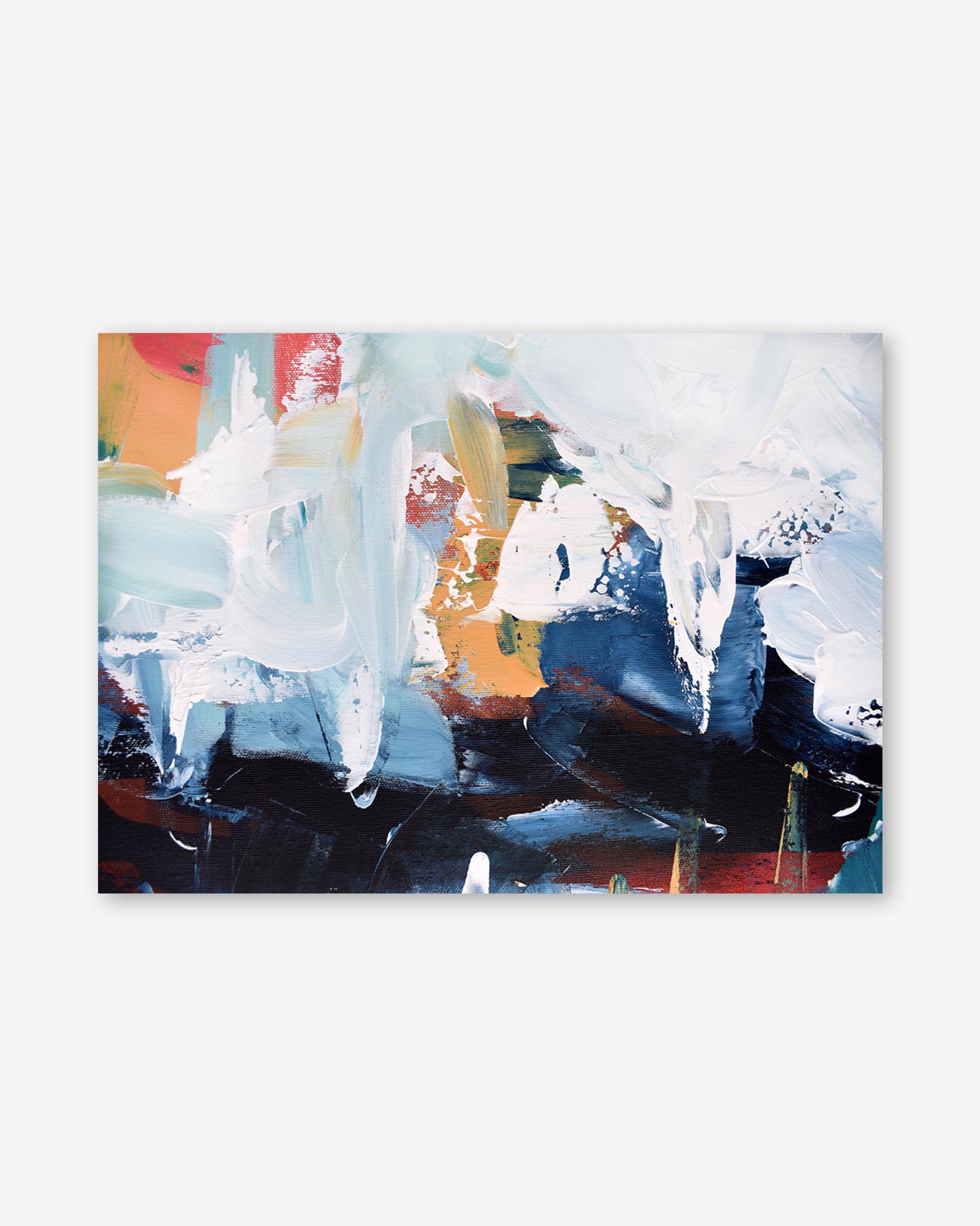 Abstract art print with colorful brush strokes on a white background