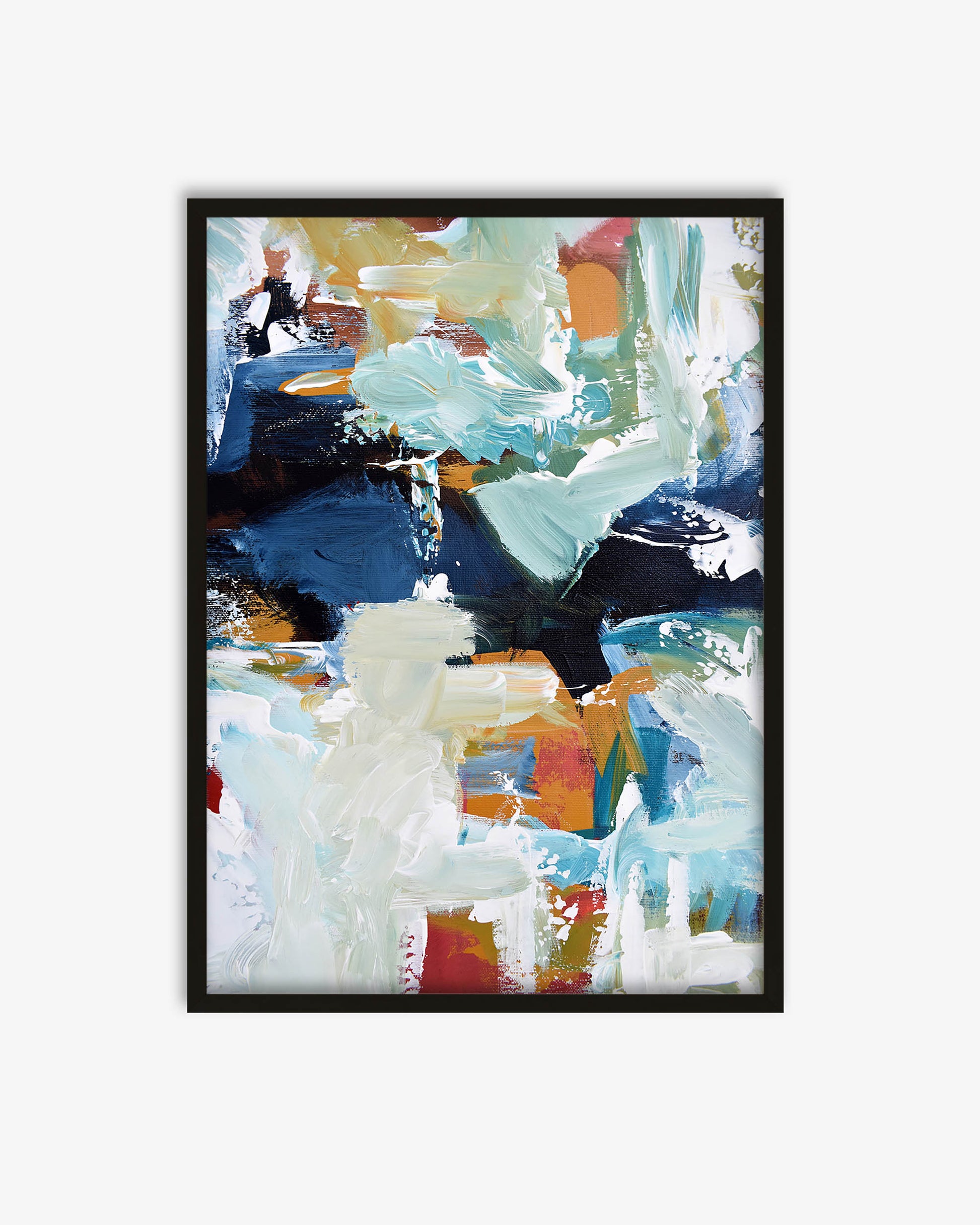 Abstract art print with a black frame on a white background