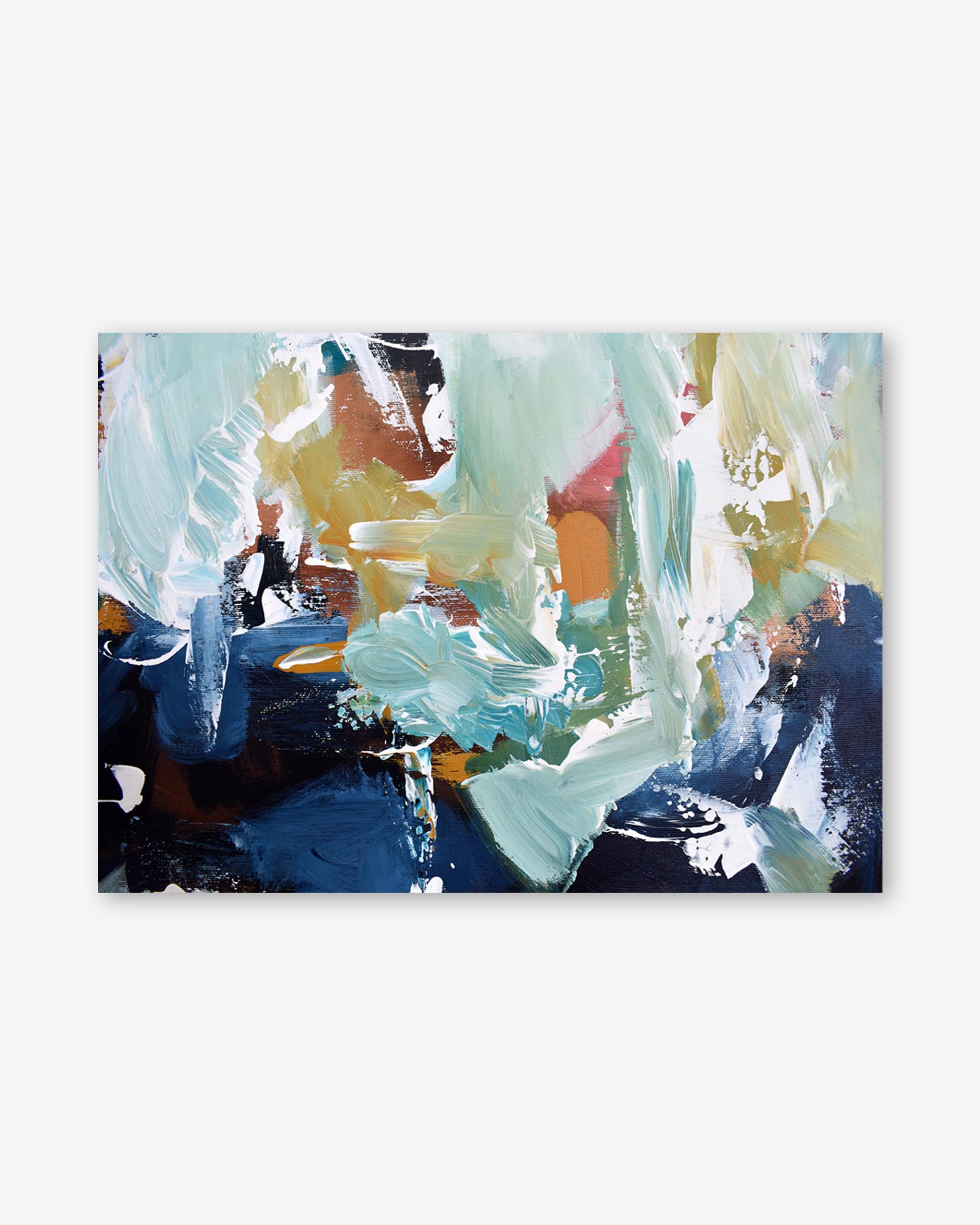 Abstract art print with colorful brush strokes on a white background