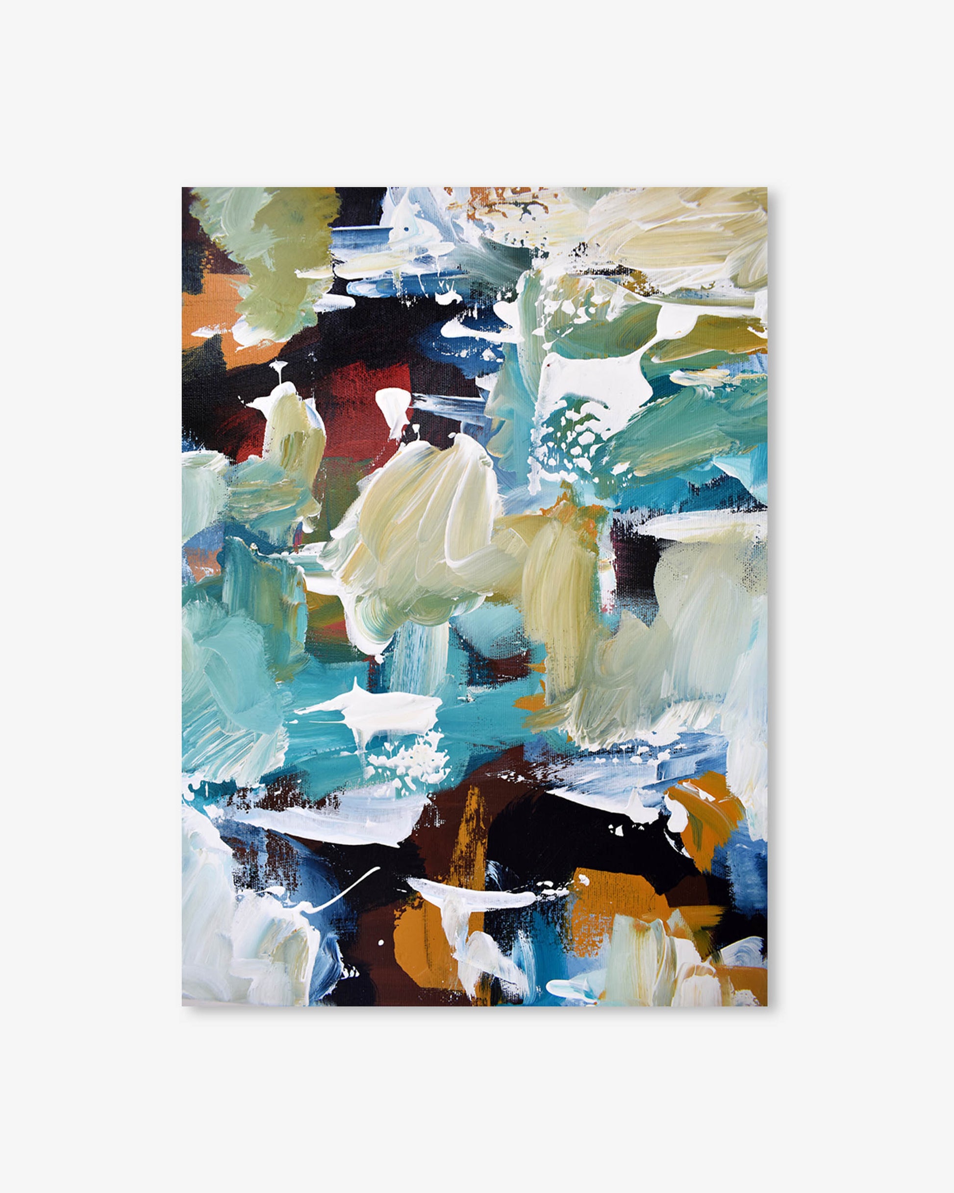Abstract art print with colorful brush strokes on a white background