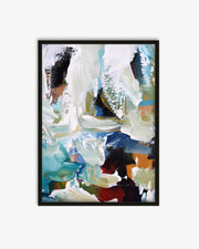 Abstract art painting with a black frame on a white background