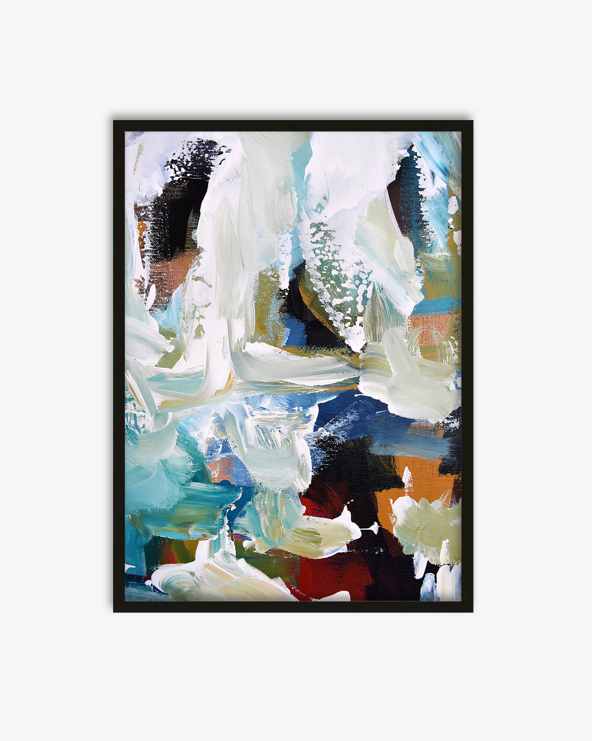 Abstract art painting with a black frame on a white background