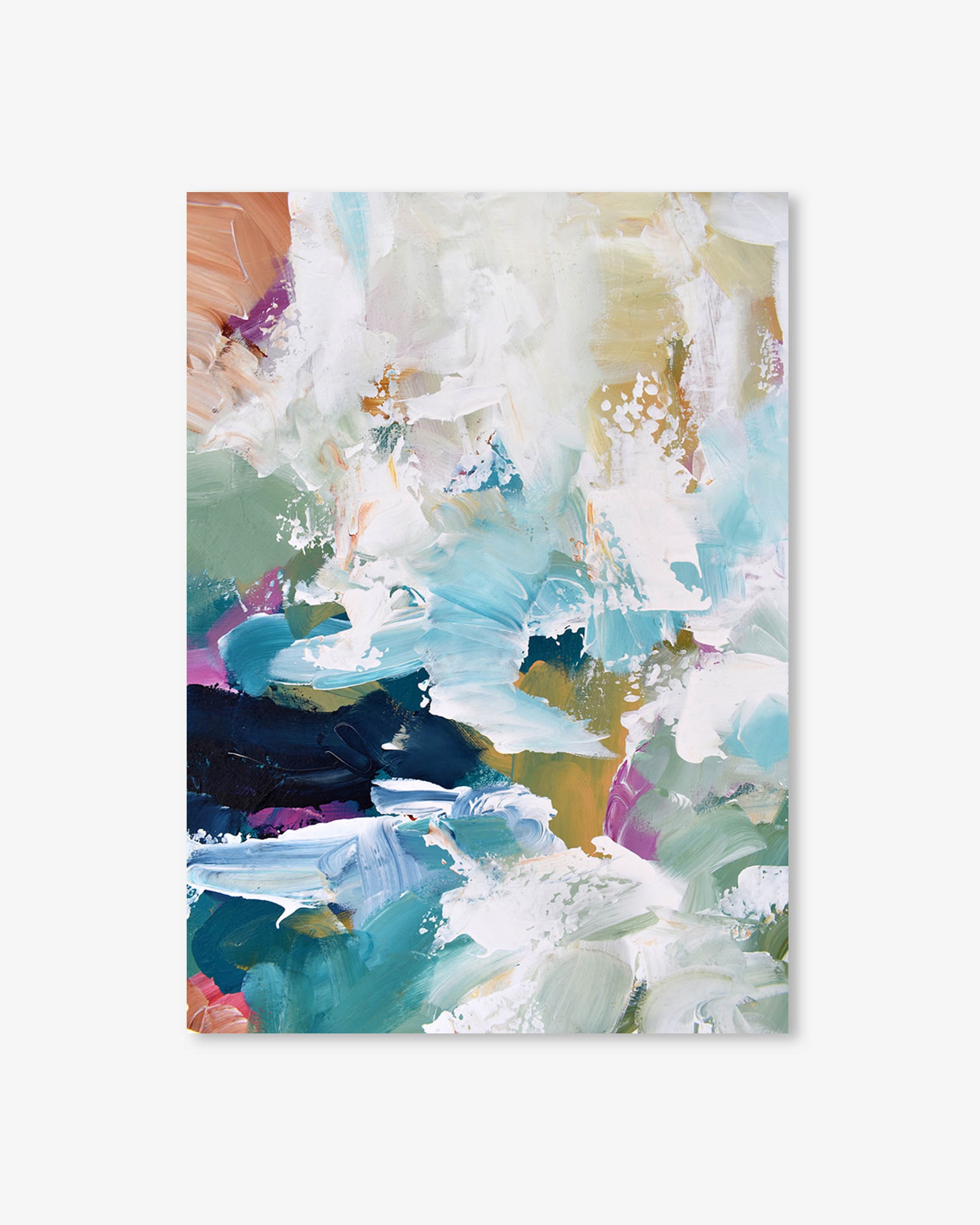 Abstract art print with colorful brush strokes on a white background