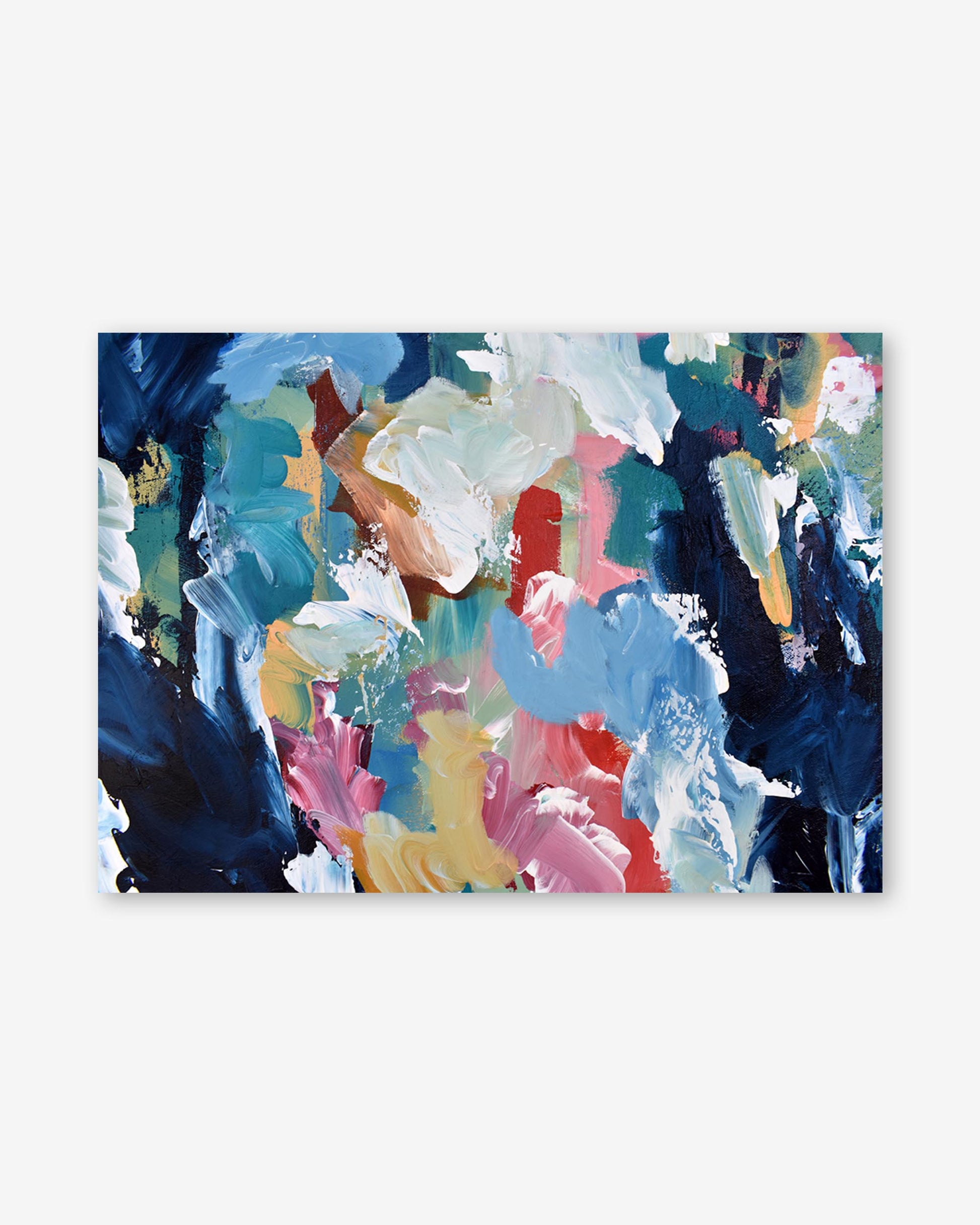Abstract art print with colorful brush strokes on a white background