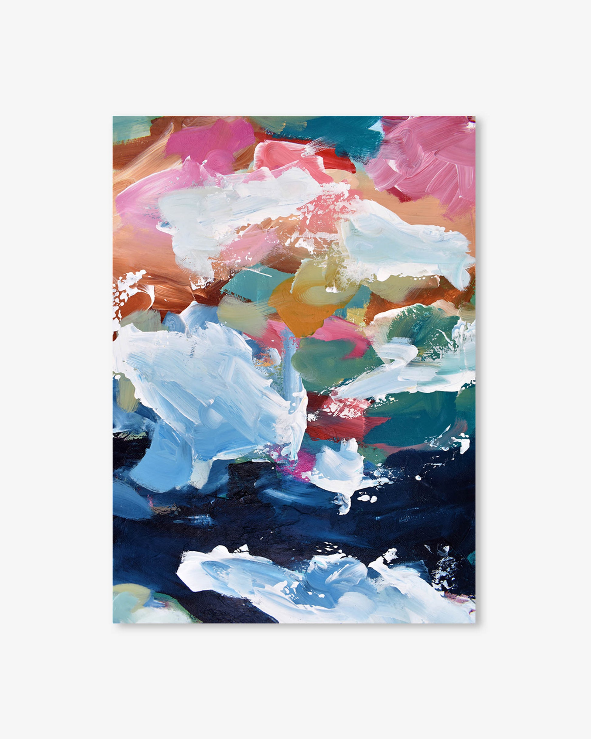 Abstract art print with colorful brush strokes on a white background