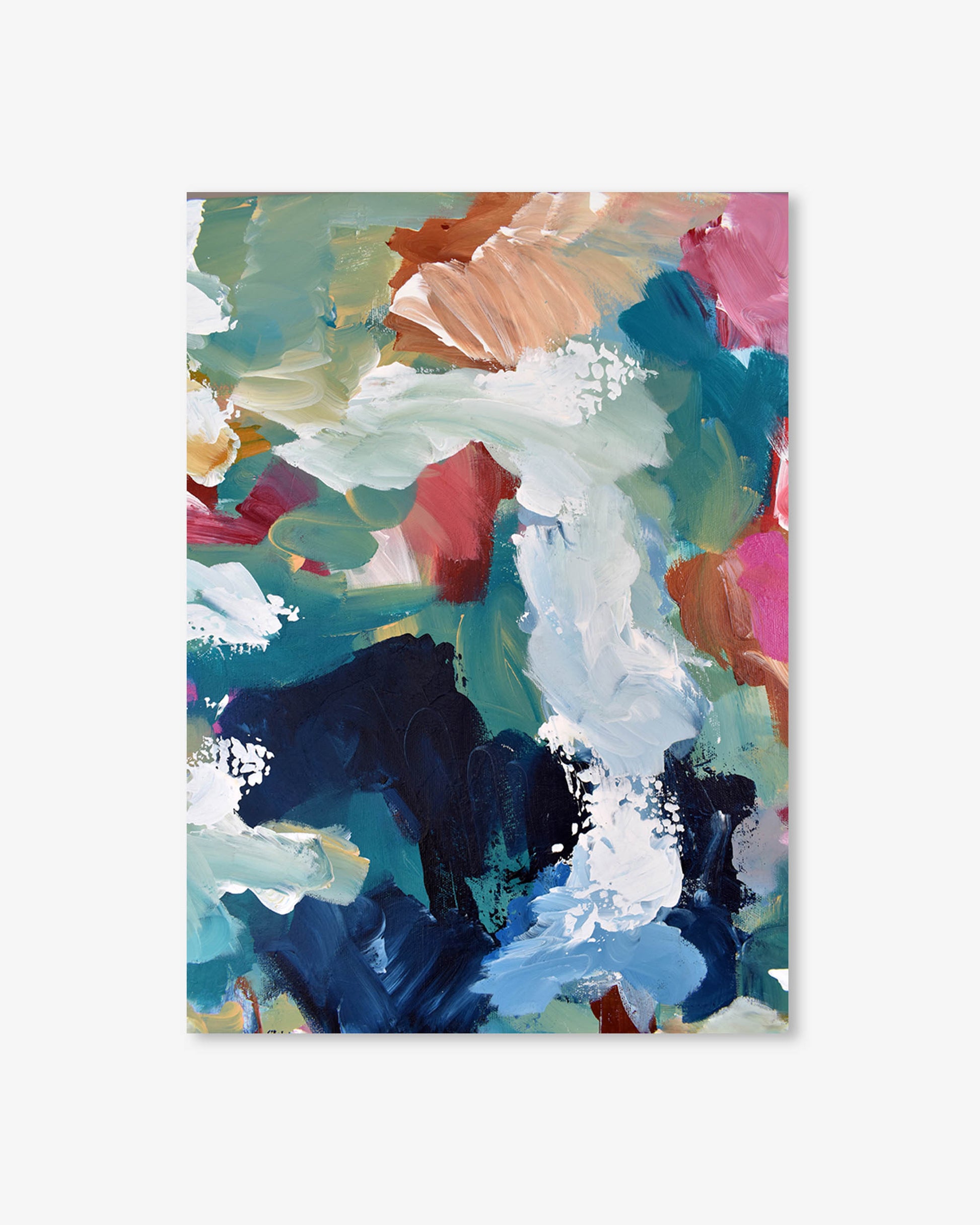 Abstract painting with colorful brush strokes on a white background