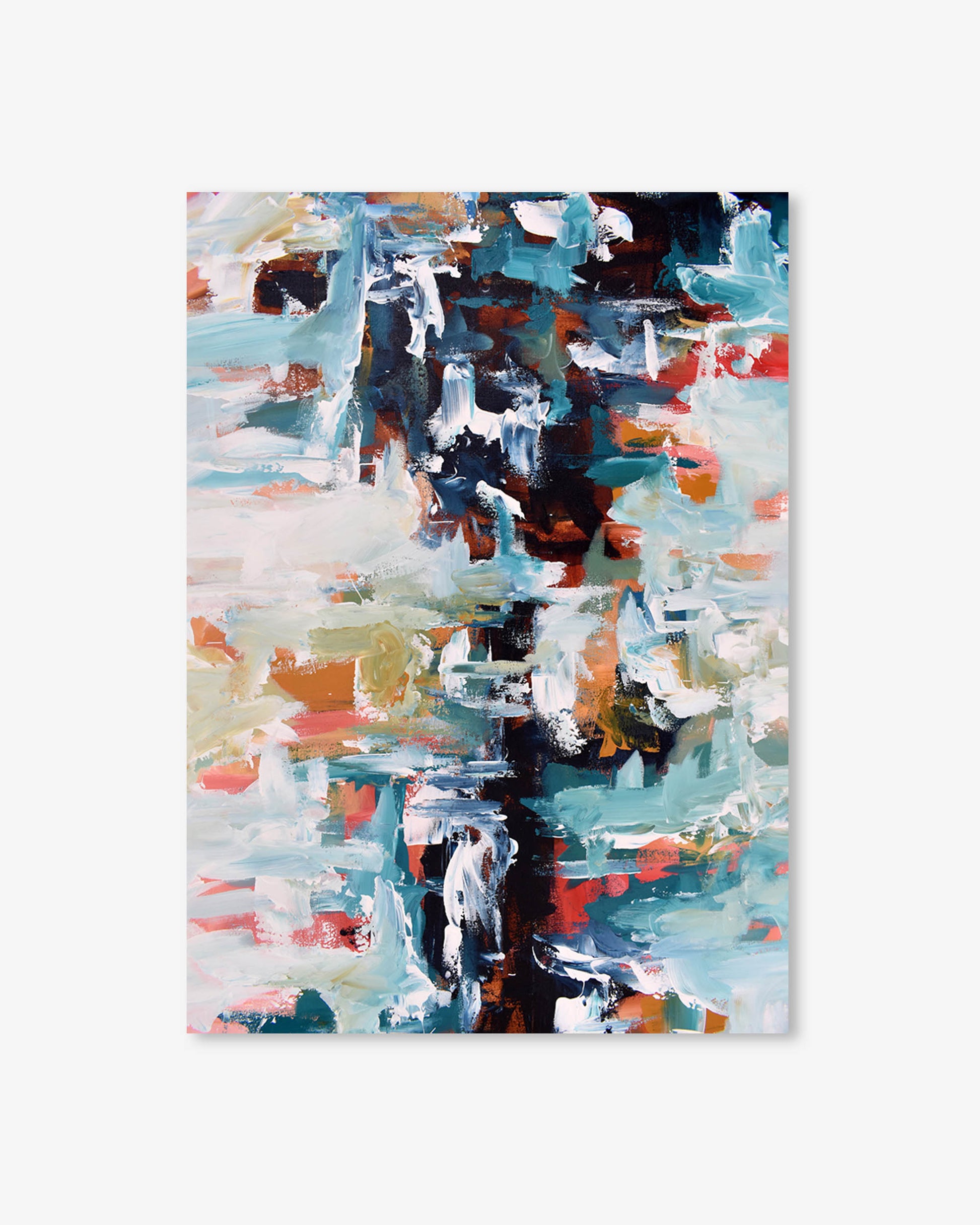 Abstract art print with multicolored brush strokes on a white background