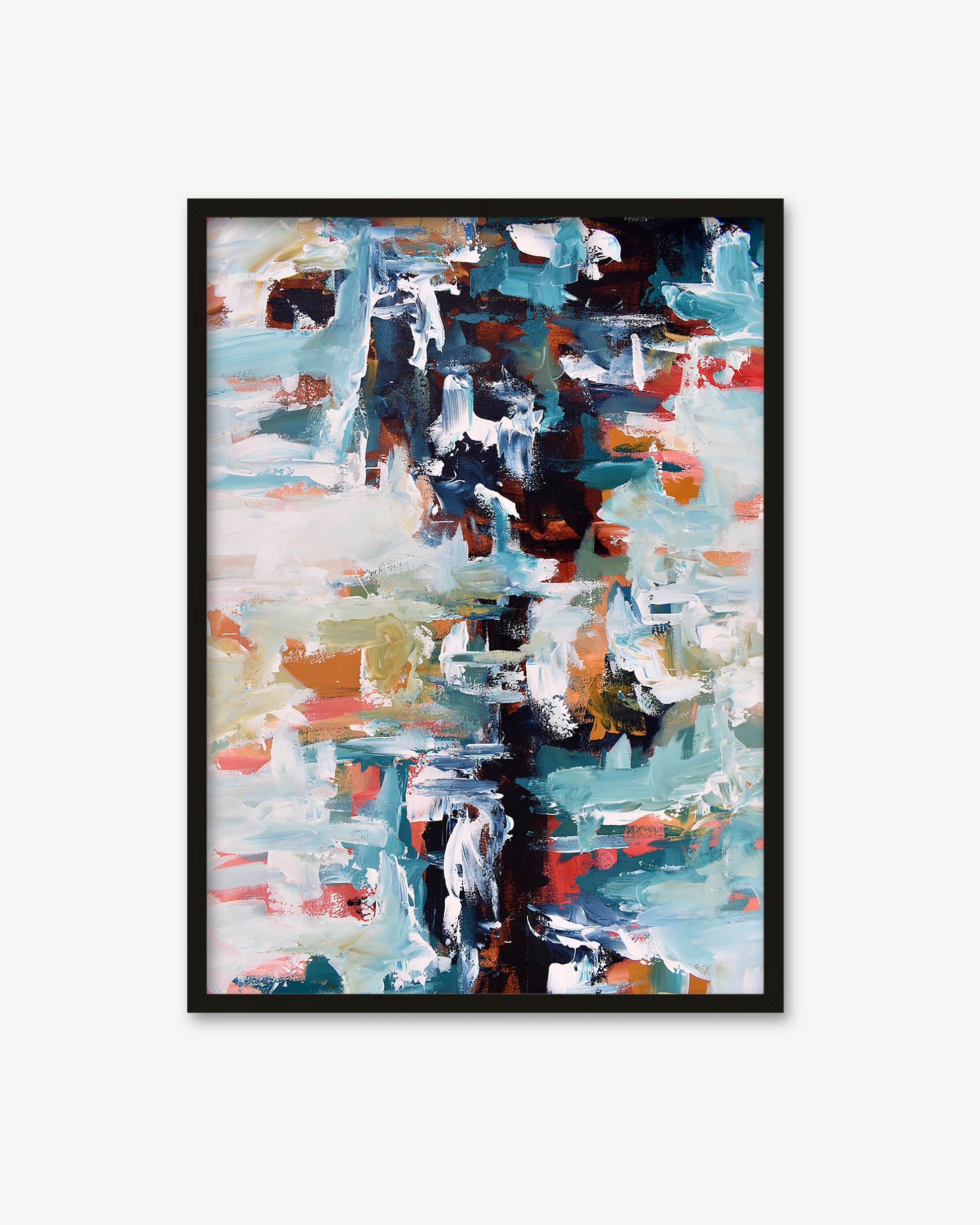 Abstract art painting with a black frame on a white background