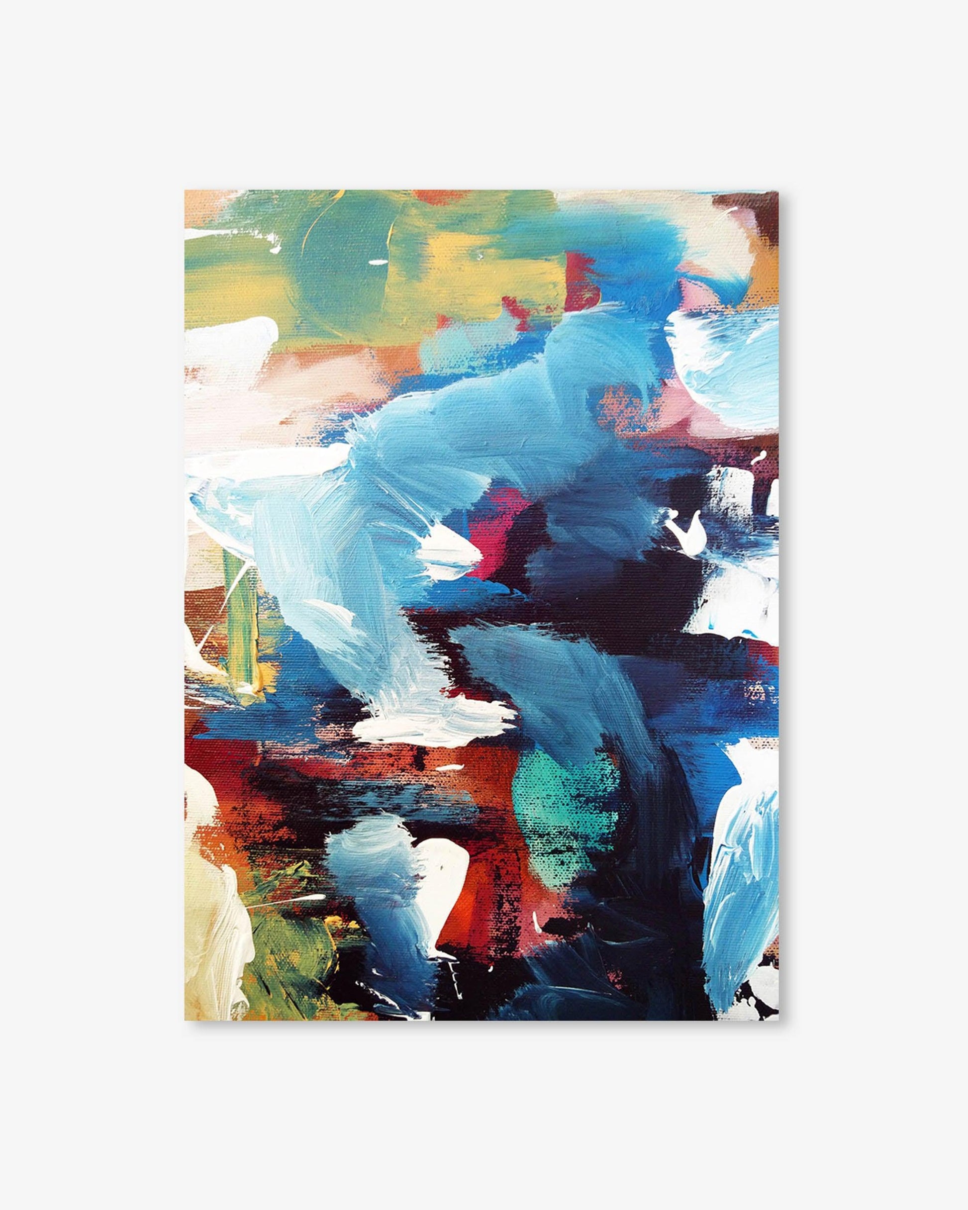 Abstract painting with vibrant colors on a white background