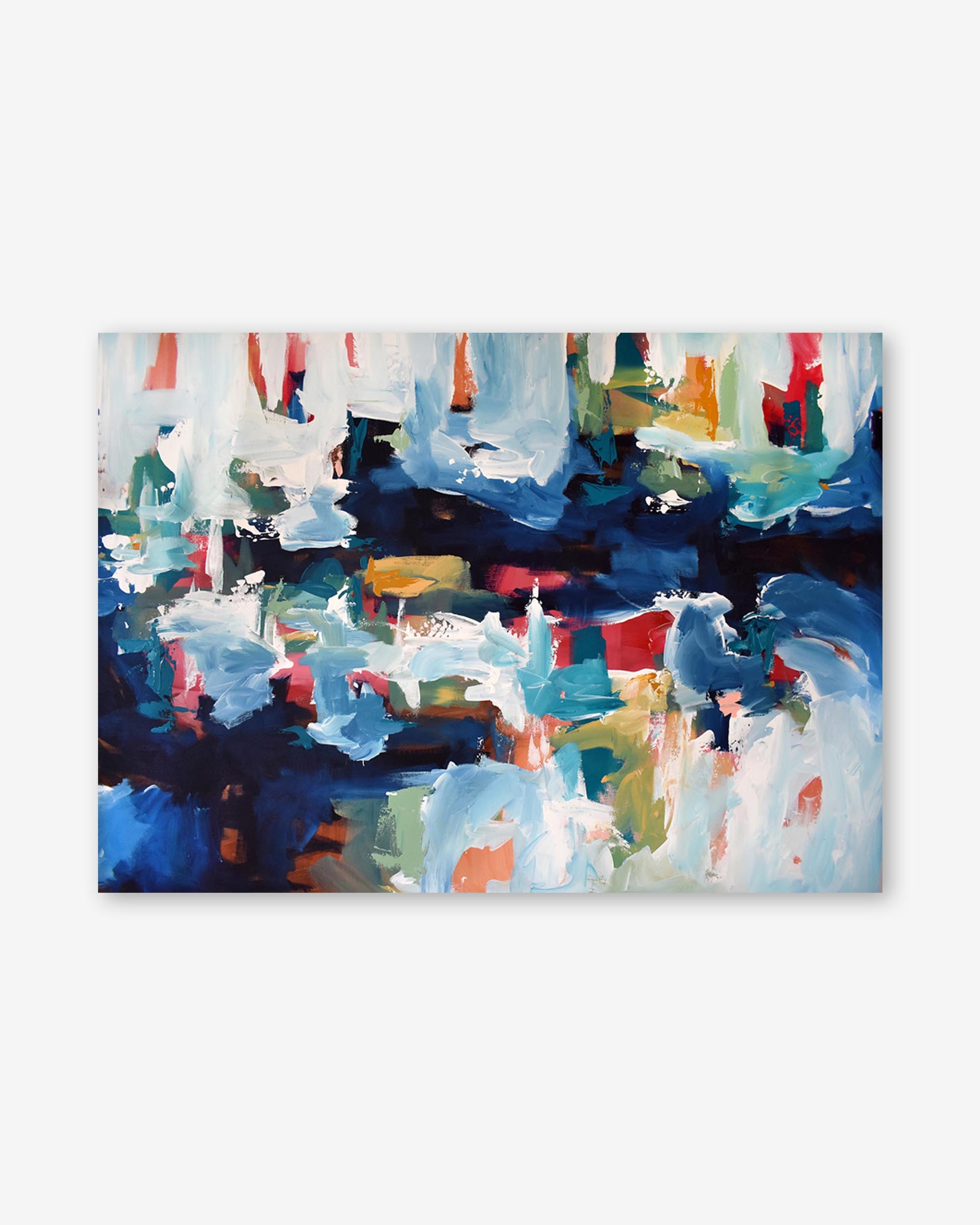 Abstract painting with colorful brush strokes on a white background