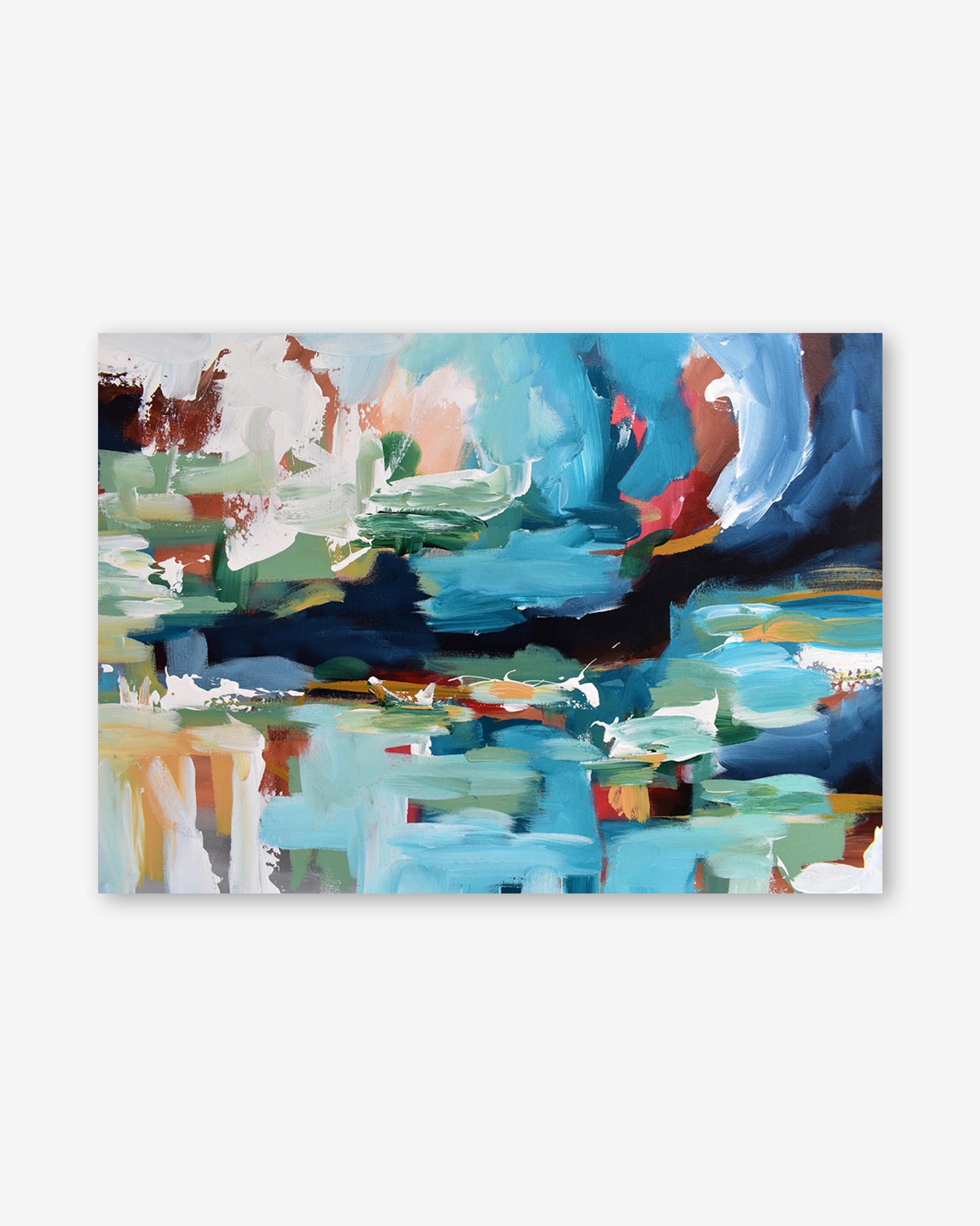 Abstract painting with a variety of colors on a white background