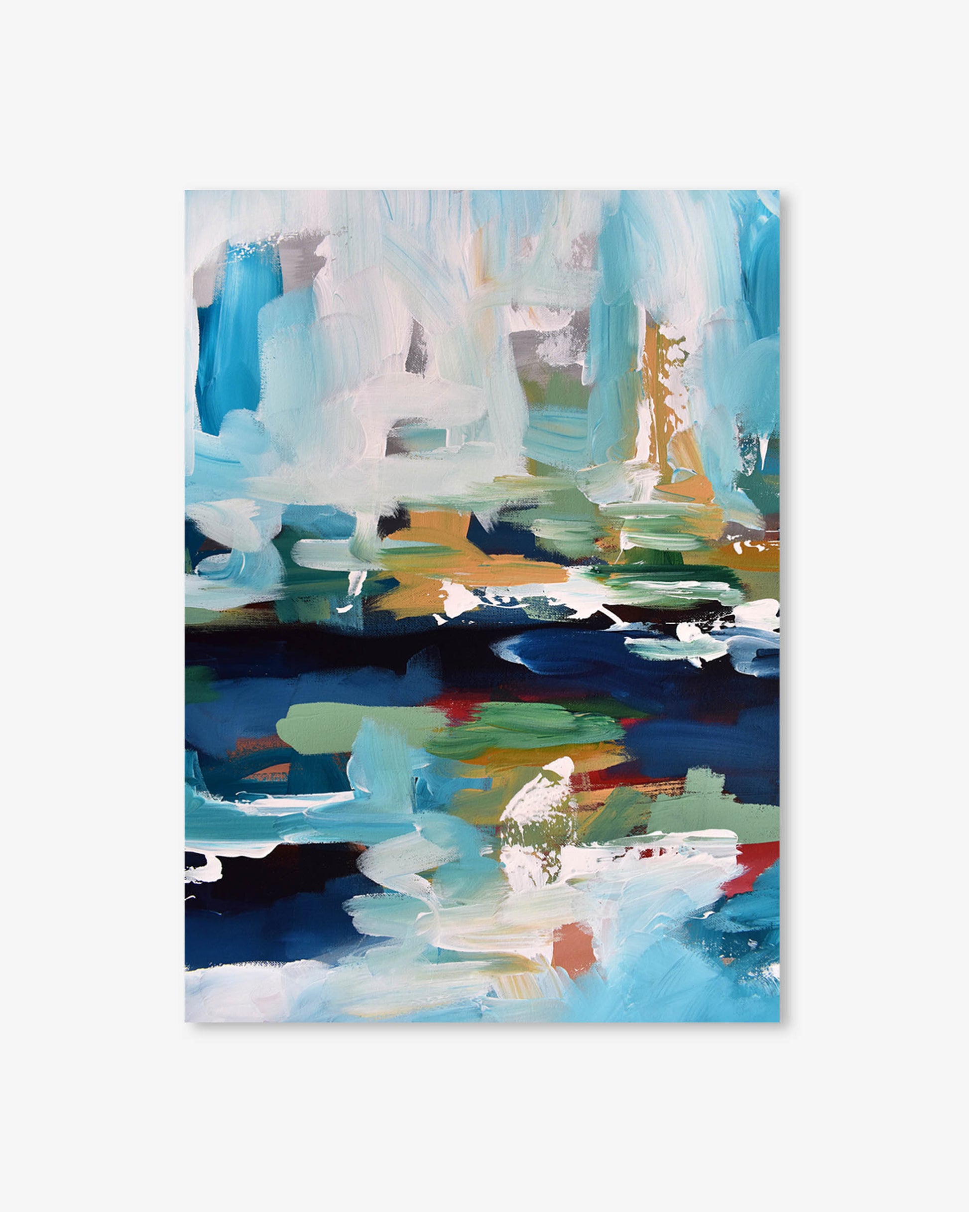 Abstract painting with a variety of colors on a white background