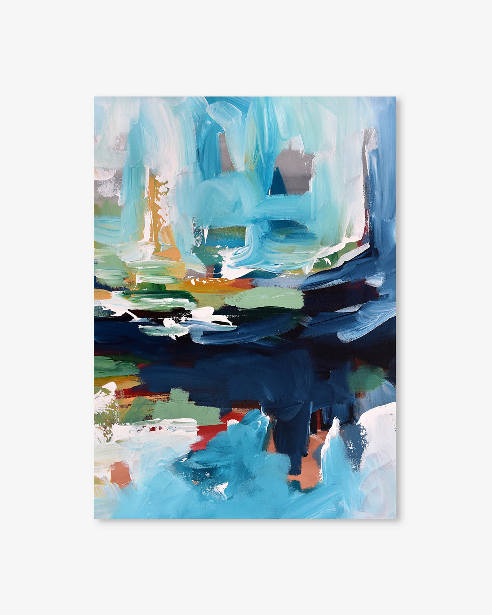 Abstract painting with vibrant colors on a white background