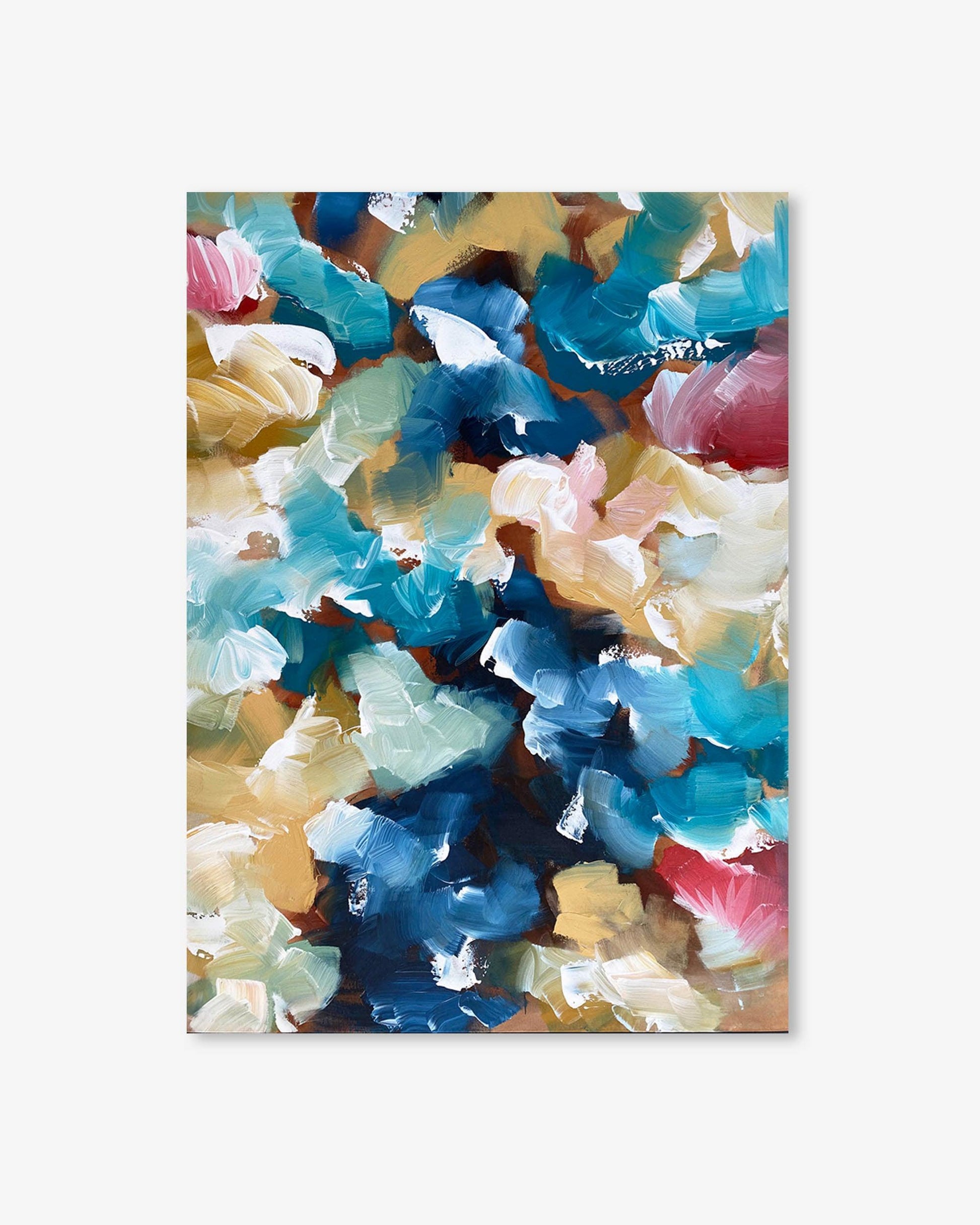 Abstract art print with colorful floral pattern on a white background