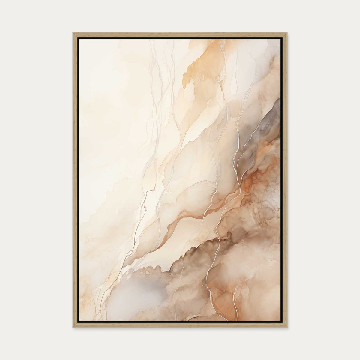 Marble Beige Canvas Art — 50 x 70 cm — Oak Frame