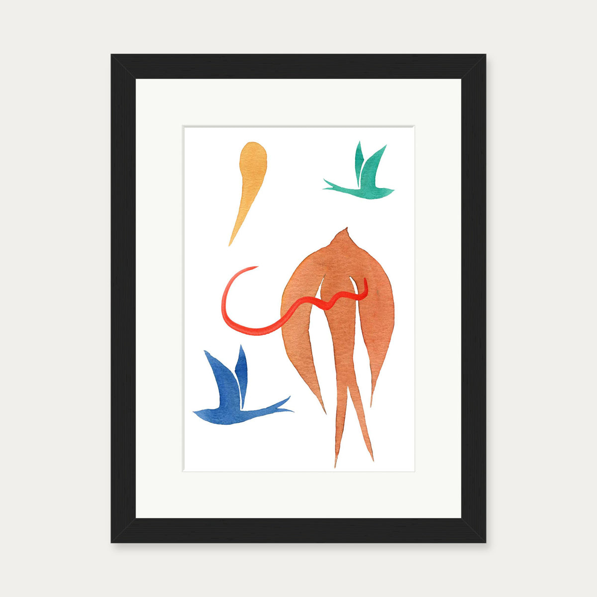 Matisse Birds Watercolour Art Print — 30 x 40 cm — Black Frame