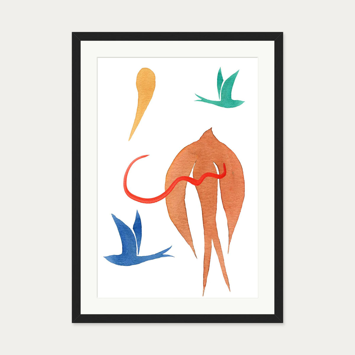 Matisse Birds Watercolour Art Print — 50 x 70 cm — Black Frame