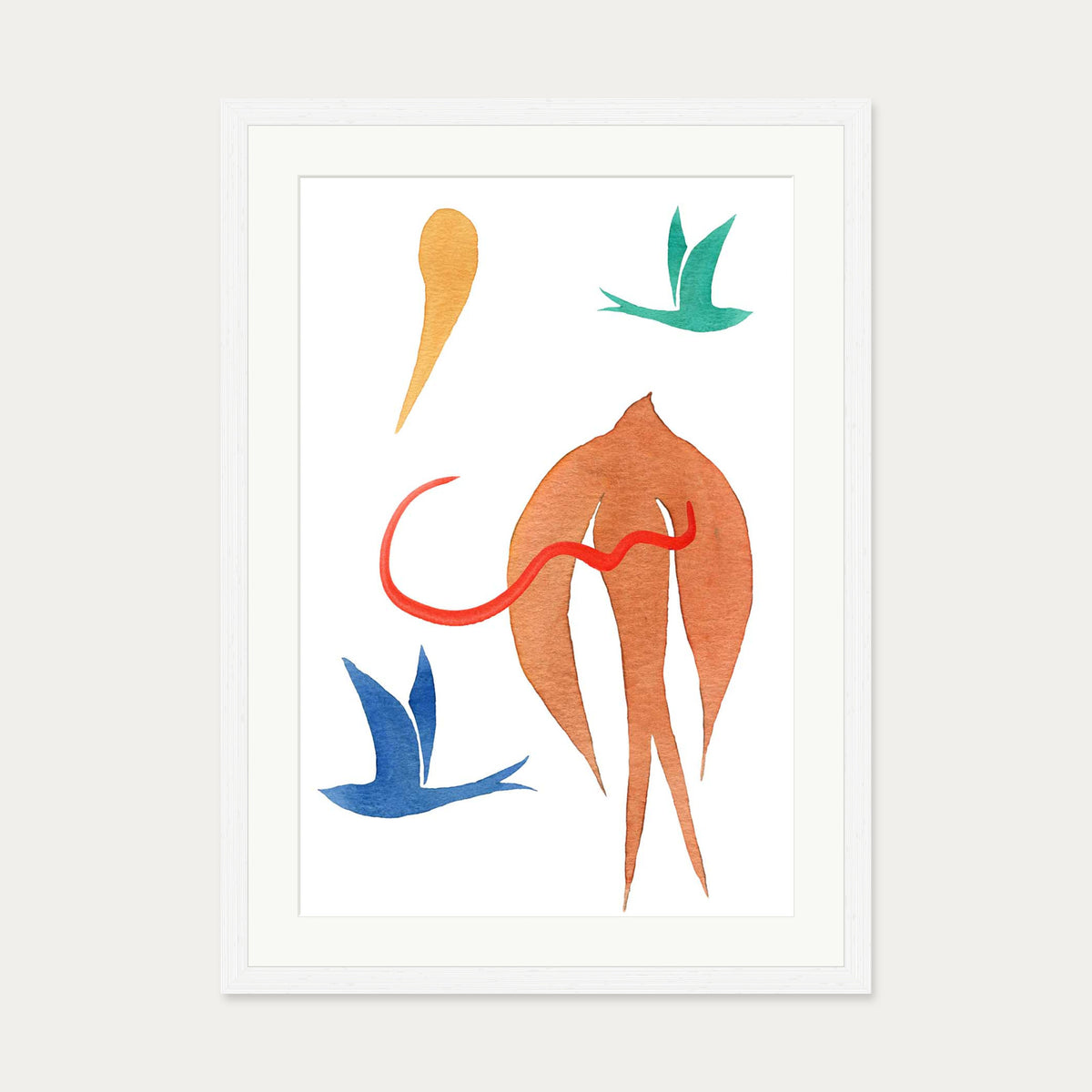 Matisse Birds Watercolour Art Print — 50 x 70 cm — White Frame