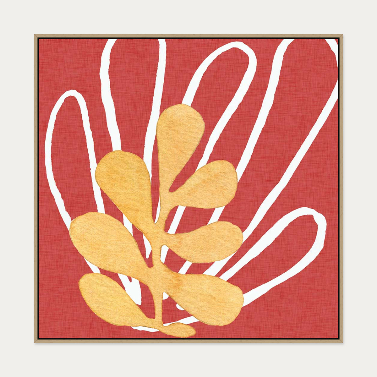 Matisse Red Coral Canvas Art — 100 x 100 cm — Oak Frame
