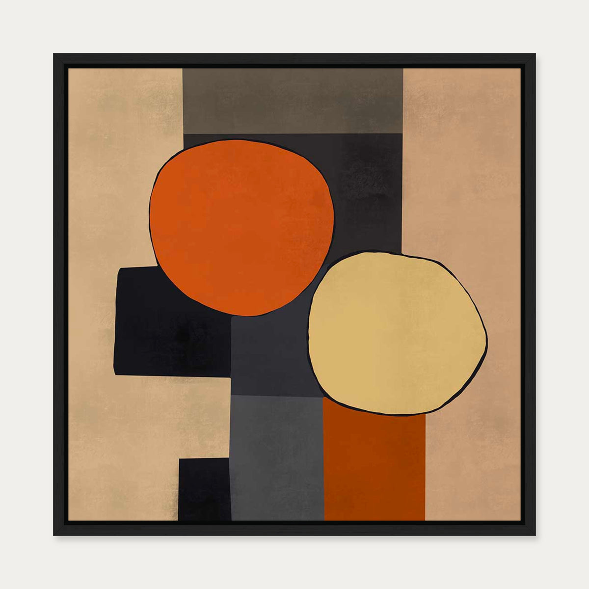 Mid Century Abstract Canvas Art — 50 x 50 cm — Black Frame