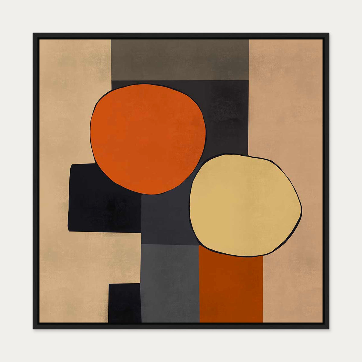 Mid Century Abstract Canvas Art — 70 x 70 cm — Black Frame