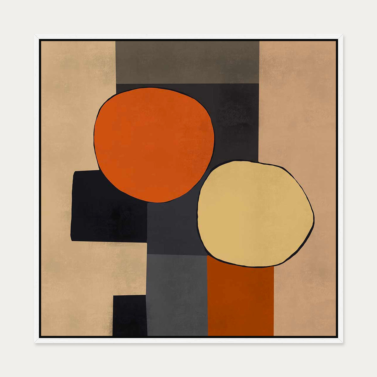 Mid Century Abstract Canvas Art — 70 x 70 cm — White Frame