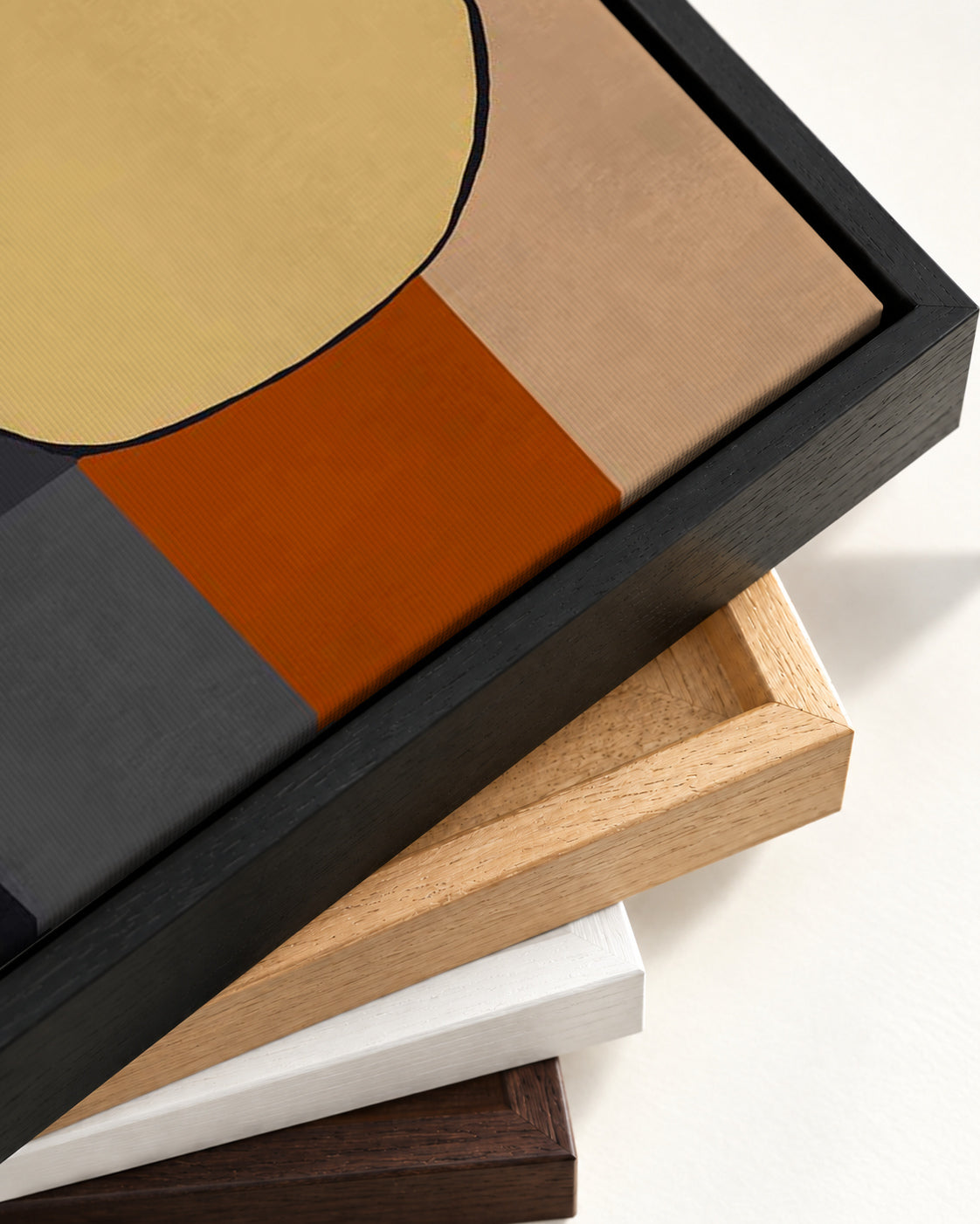 Mid Century Abstract Canvas Art — framed canvas corner and wrapped canvas detail