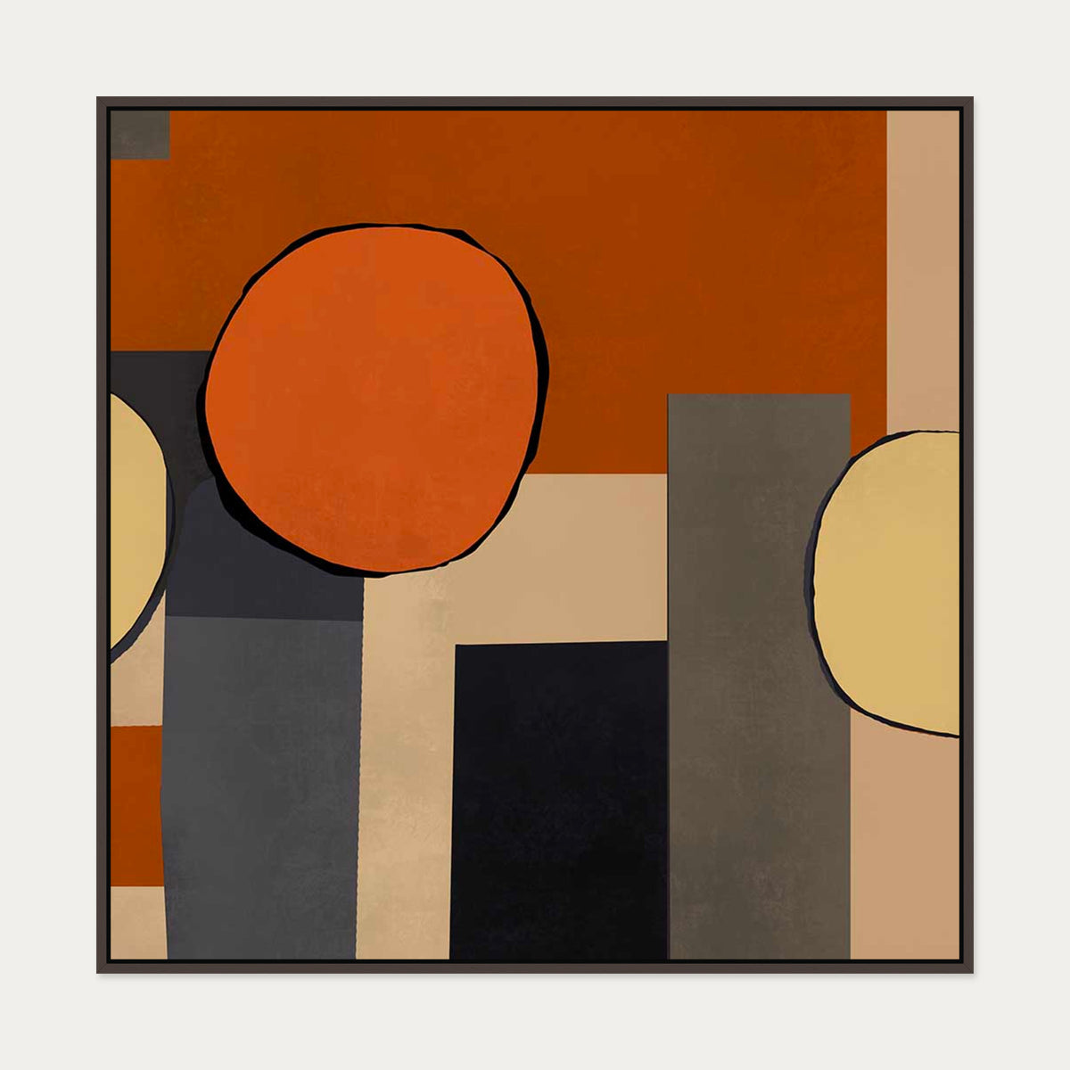 Mid Century Abstract II Canvas Art — 100 x 100 cm — Brown Frame