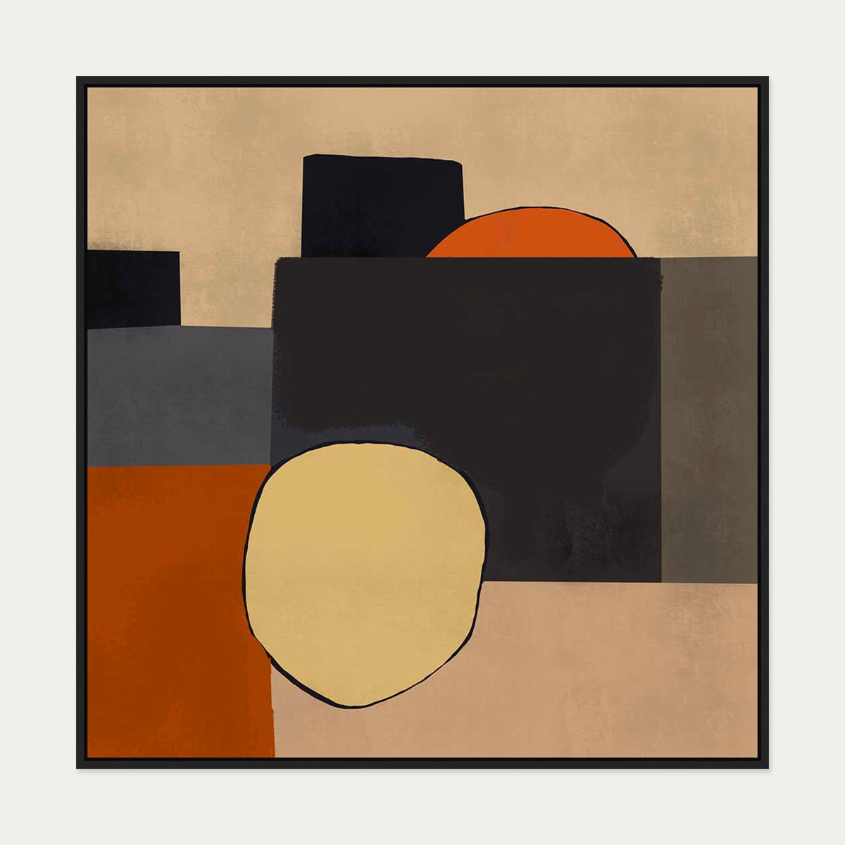 Mid Century Abstract III Canvas Art — 100 x 100 cm — Black Frame