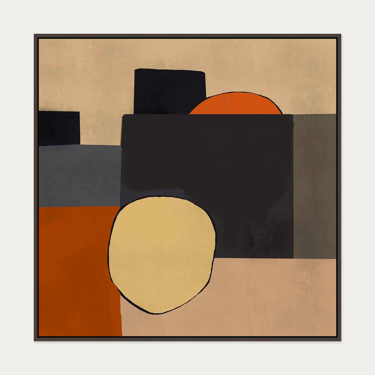 Mid Century Abstract III Canvas Art — 100 x 100 cm — Brown Frame
