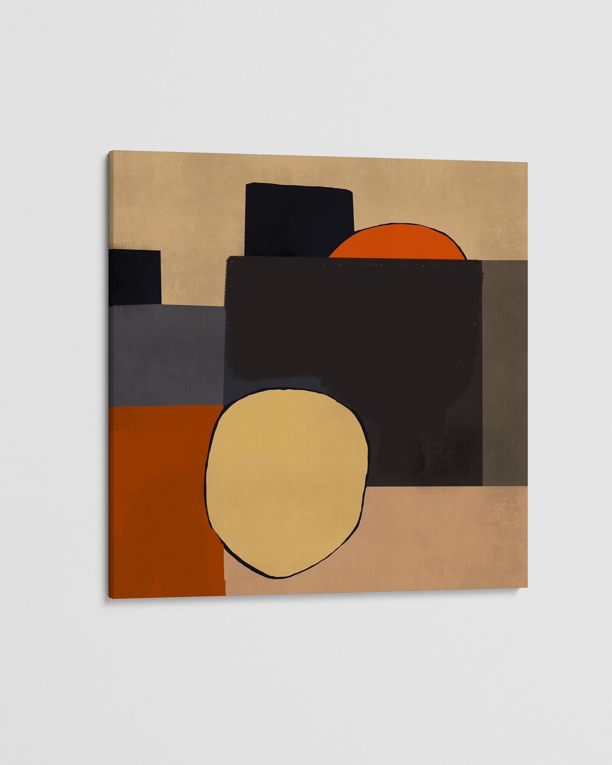 Abstract art piece with geometric shapes on a beige background