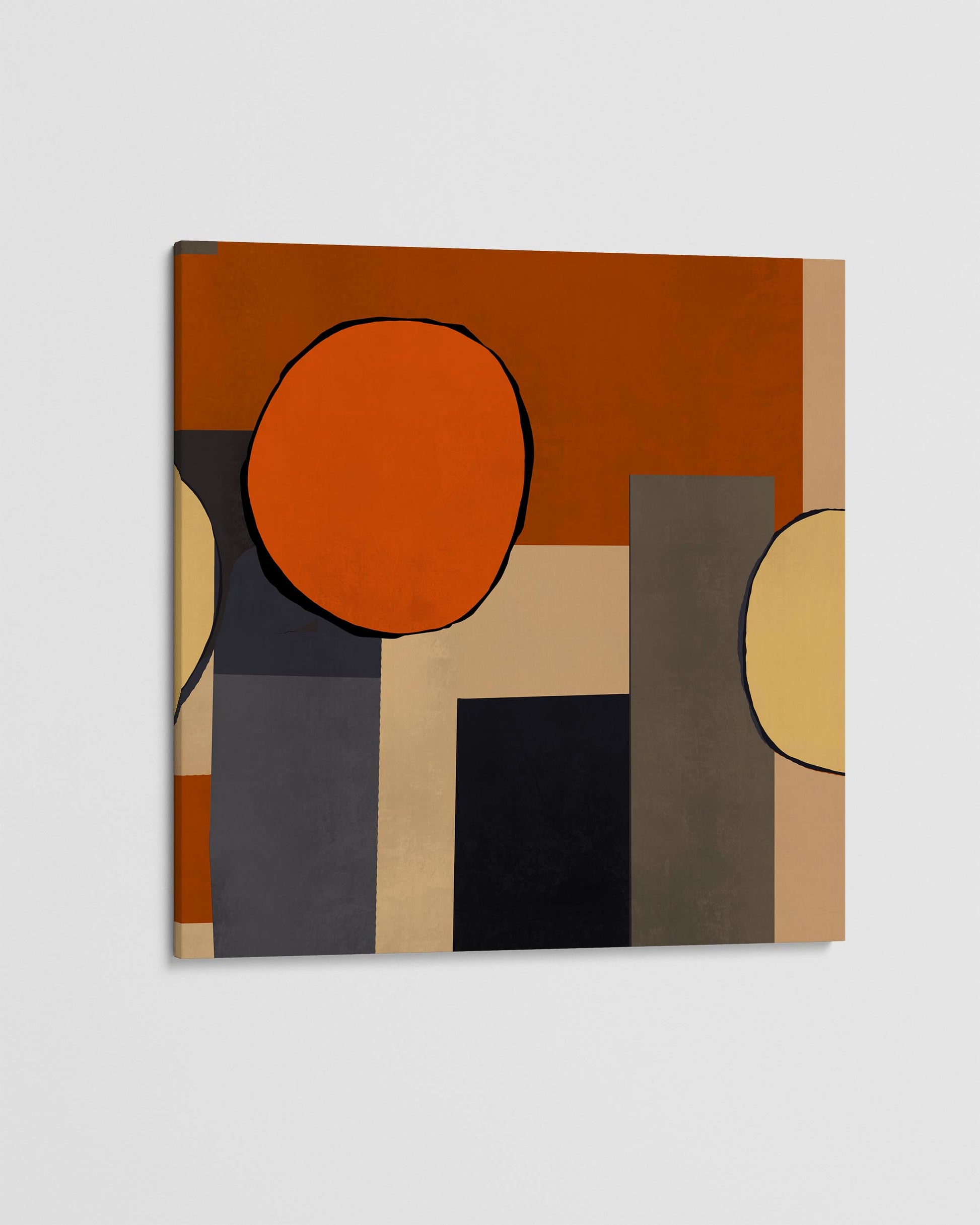 Abstract art piece with geometric shapes on a light gray background