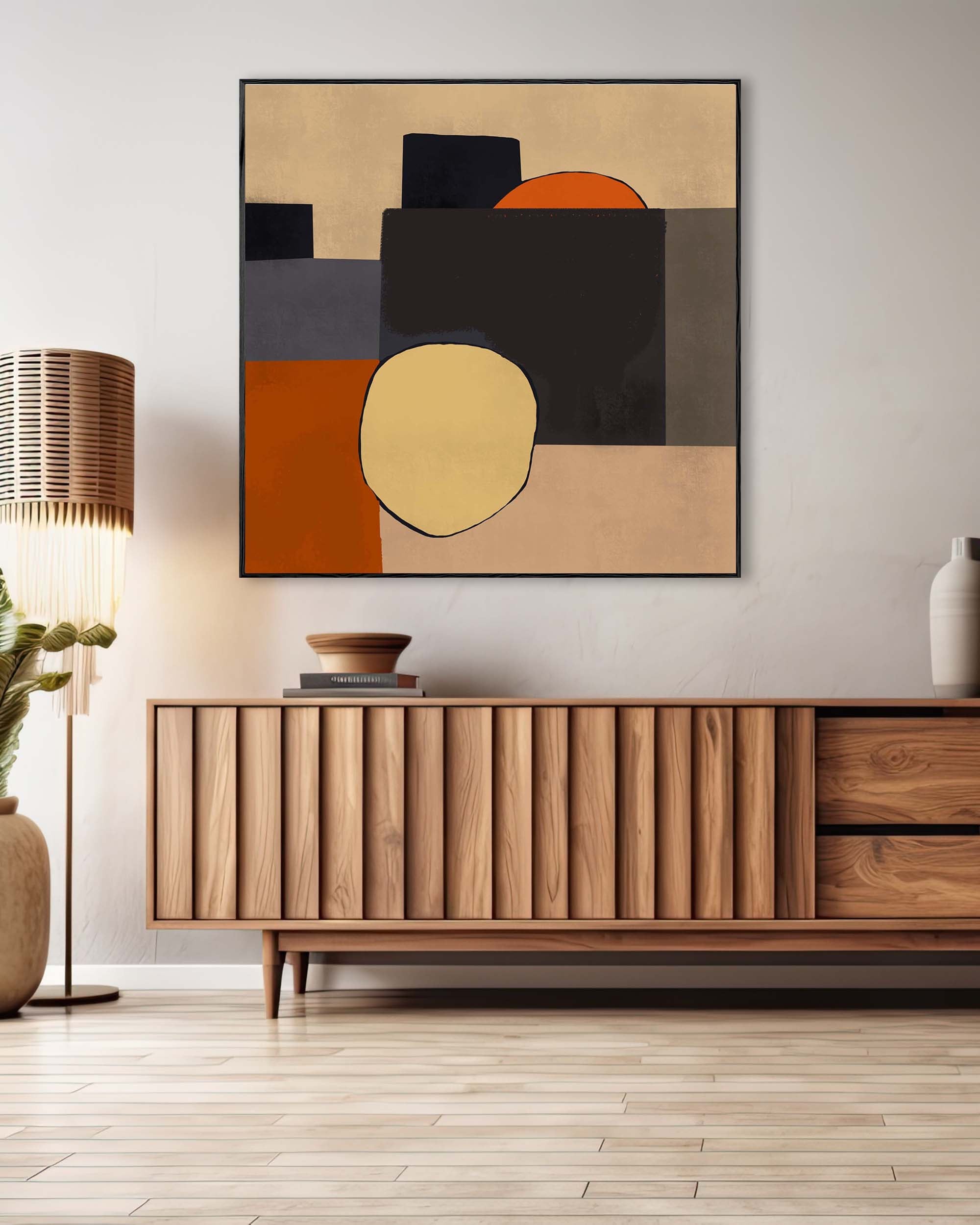 mid century artwork large canvas painting on wall