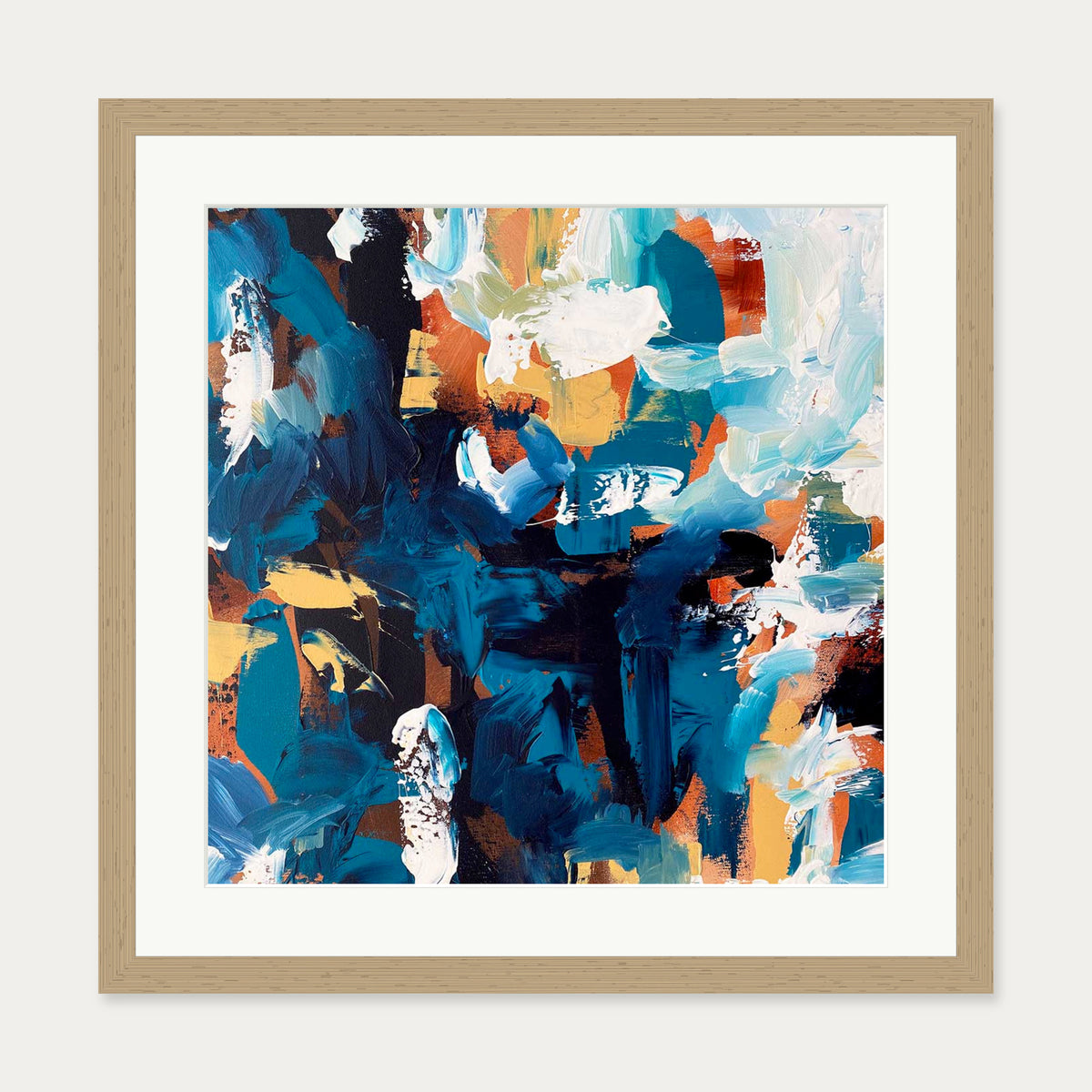 Midnight Blue Abstract Art Print — 50 x 50 cm — Oak Frame