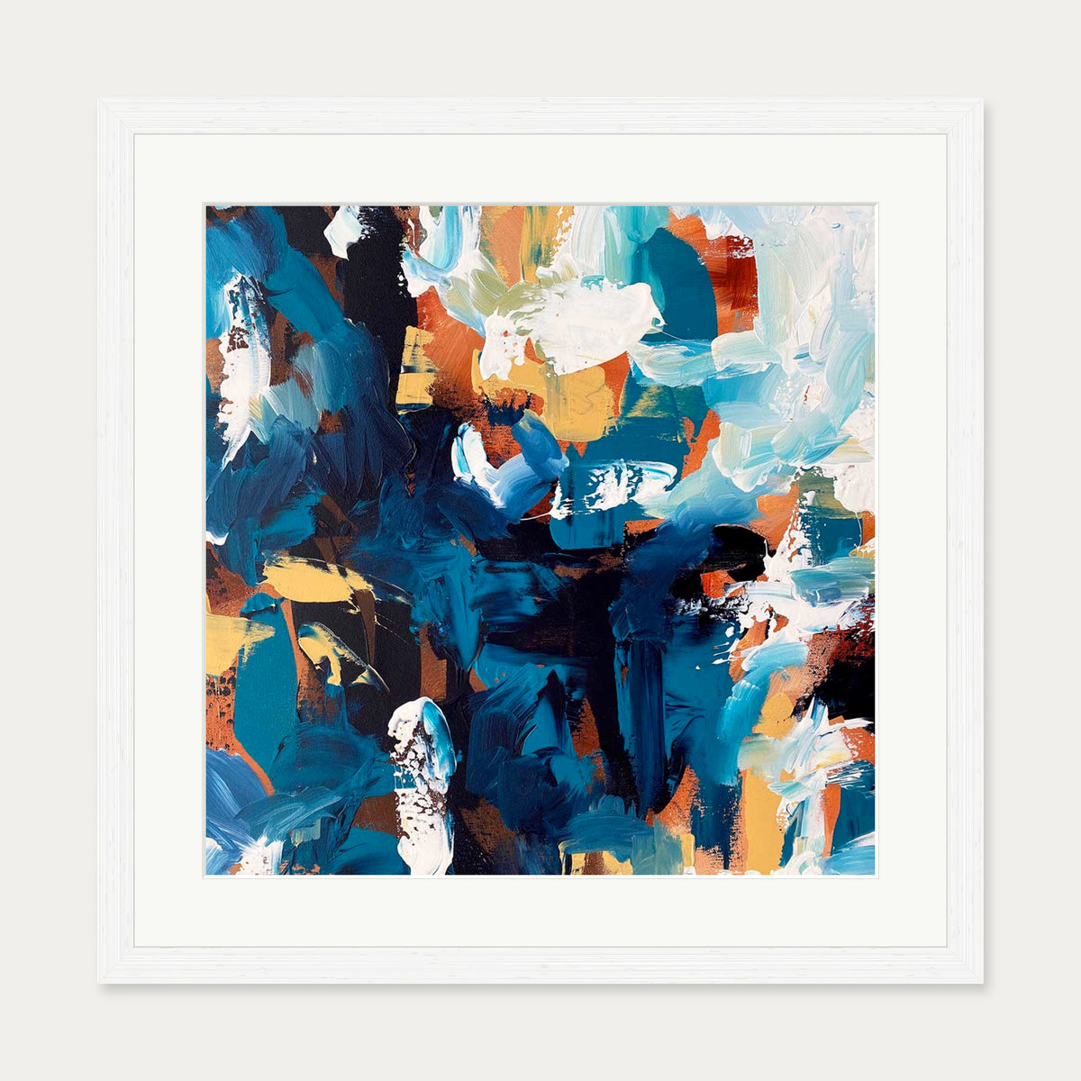 Midnight Blue Abstract Art Print — 50 x 50 cm — White Frame