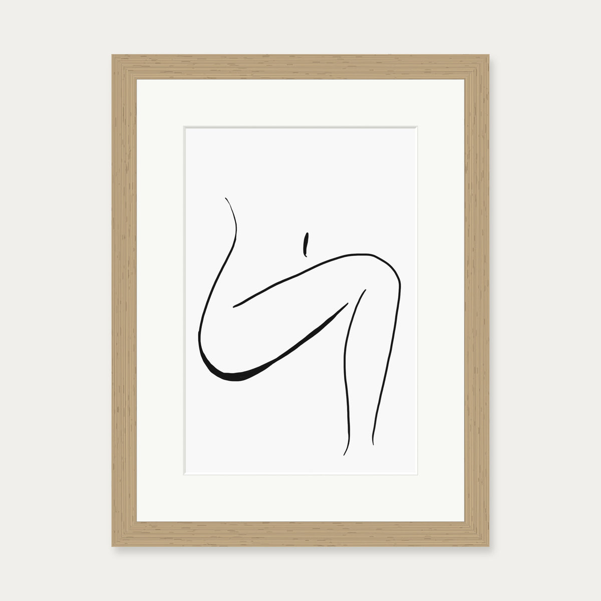 Minimal Leg Line Art Print — 30 x 40 cm — Oak Frame
