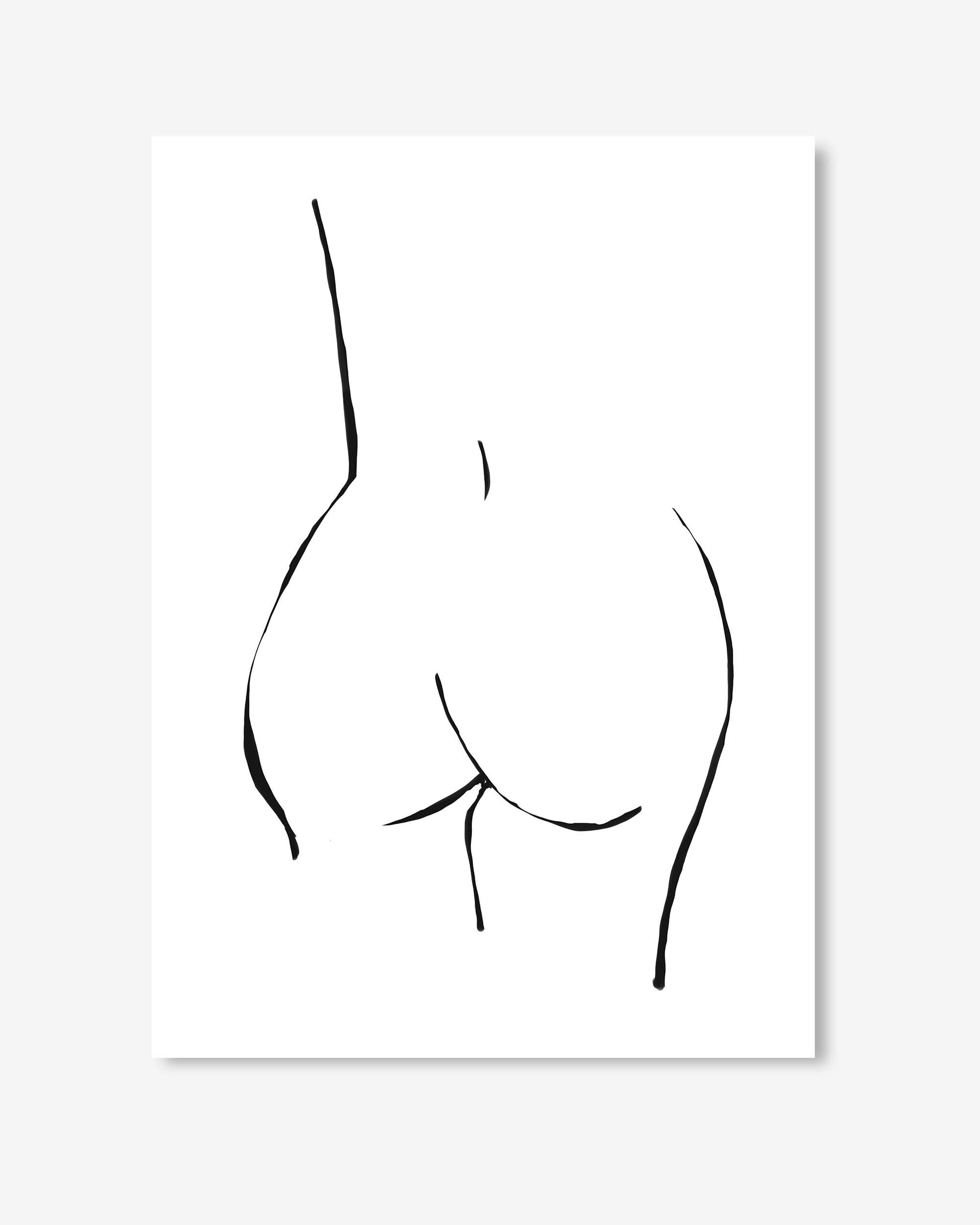 Black line art of a abstract figure on a white background