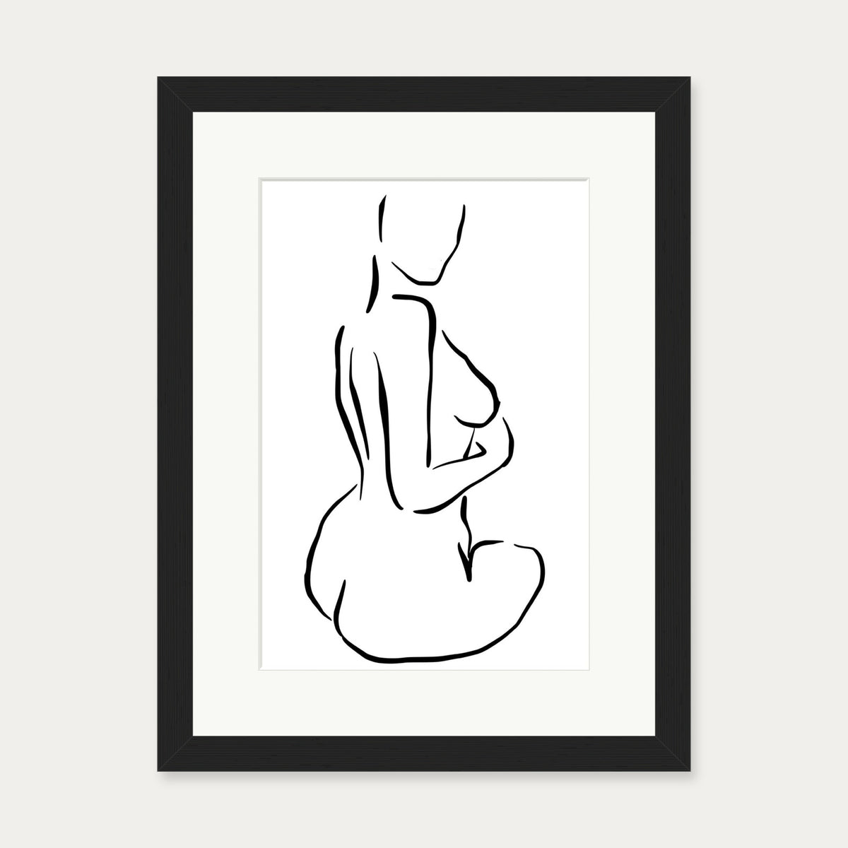 Minimal Nude Figure Line Art Print — 30 x 40 cm — Black Frame