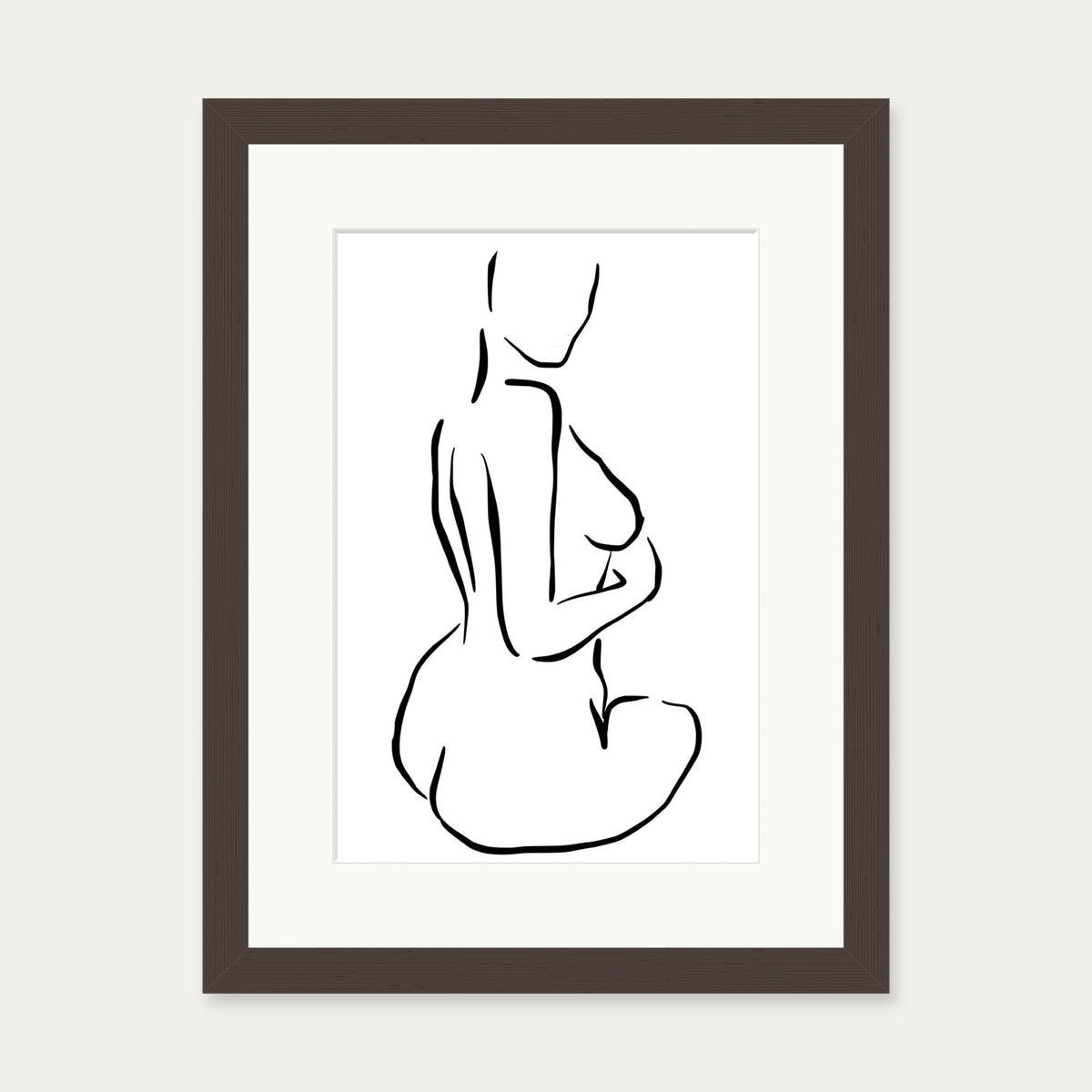 Minimal Nude Figure Line Art Print — 30 x 40 cm — Brown Frame
