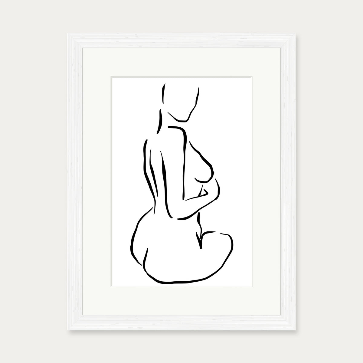 Minimal Nude Figure Line Art Print — 30 x 40 cm — White Frame